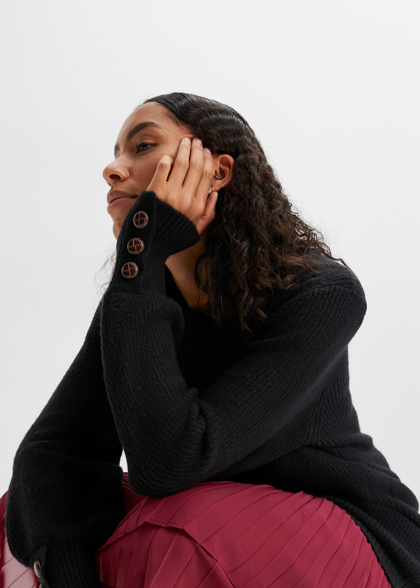 bonprix Longpullover »Longpullover mit Knöpfen« Longpullover mit Knöpfen