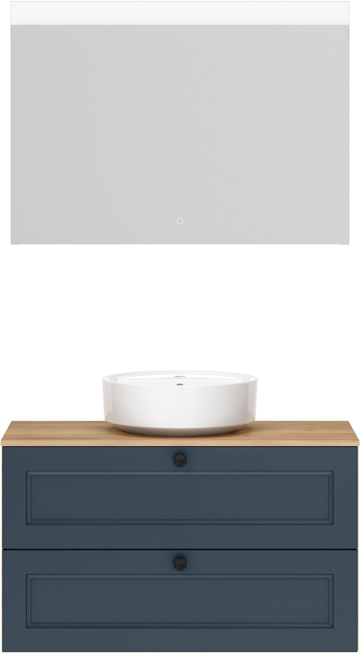 nobilia "Cascada" Set, inkl. Aufsatzwaschbecken und beleuchtetem Spiegel mit Touch-Sensor, 2 Stk. tlg.