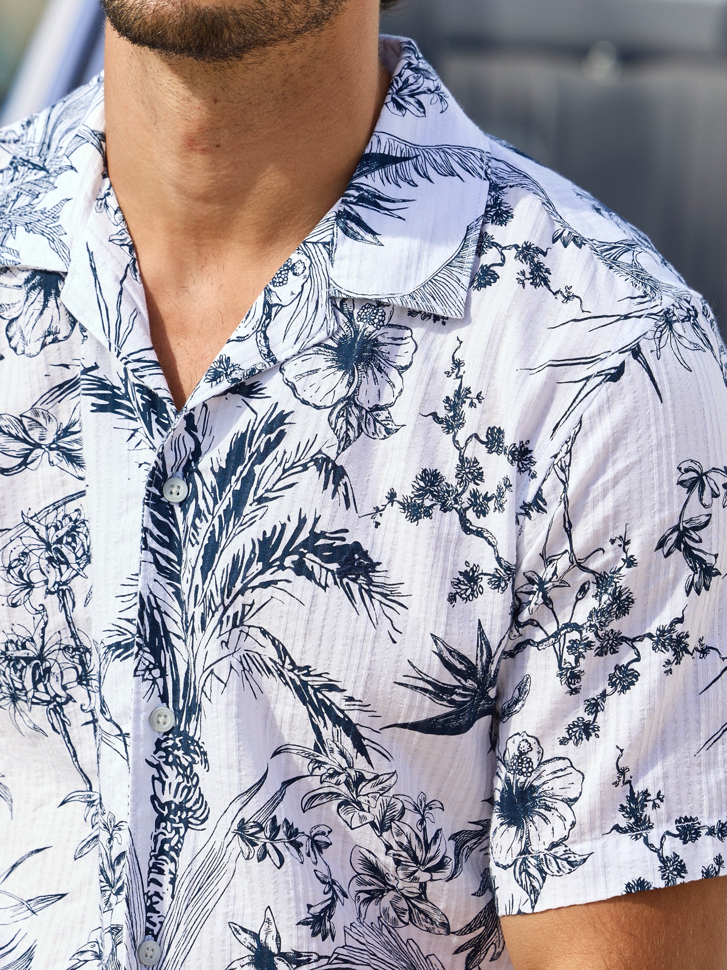 LERROS Kurzarmhemd »Legeres Kurzarmhemd mit floralem Print und offenem Kragen«
