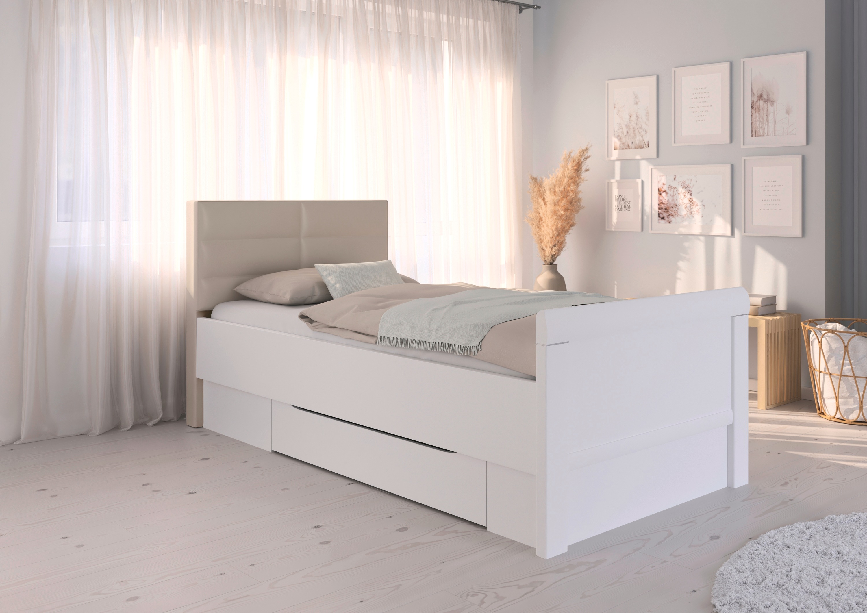 Thumbnail - rauch Stauraumbett "Bett Einzelbett Stollenbett Bettkästen EVELYN" in Komforthöhe mit Polsterkopfteil sowie Schubladen M...