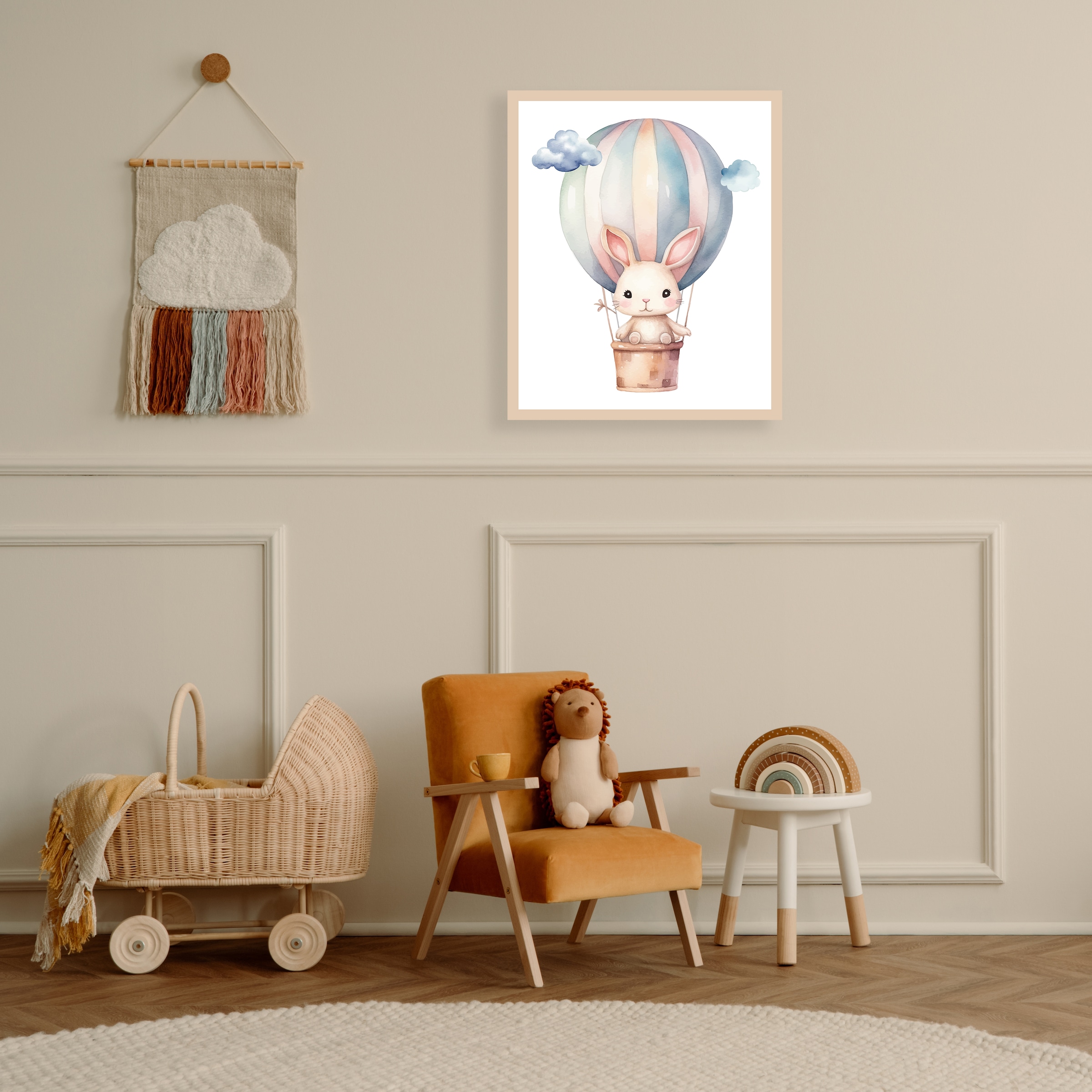 Lüttenhütt Bild mit Rahmen "oder Poster, Hase im Heißluftballon am Himmel", günstig online kaufen