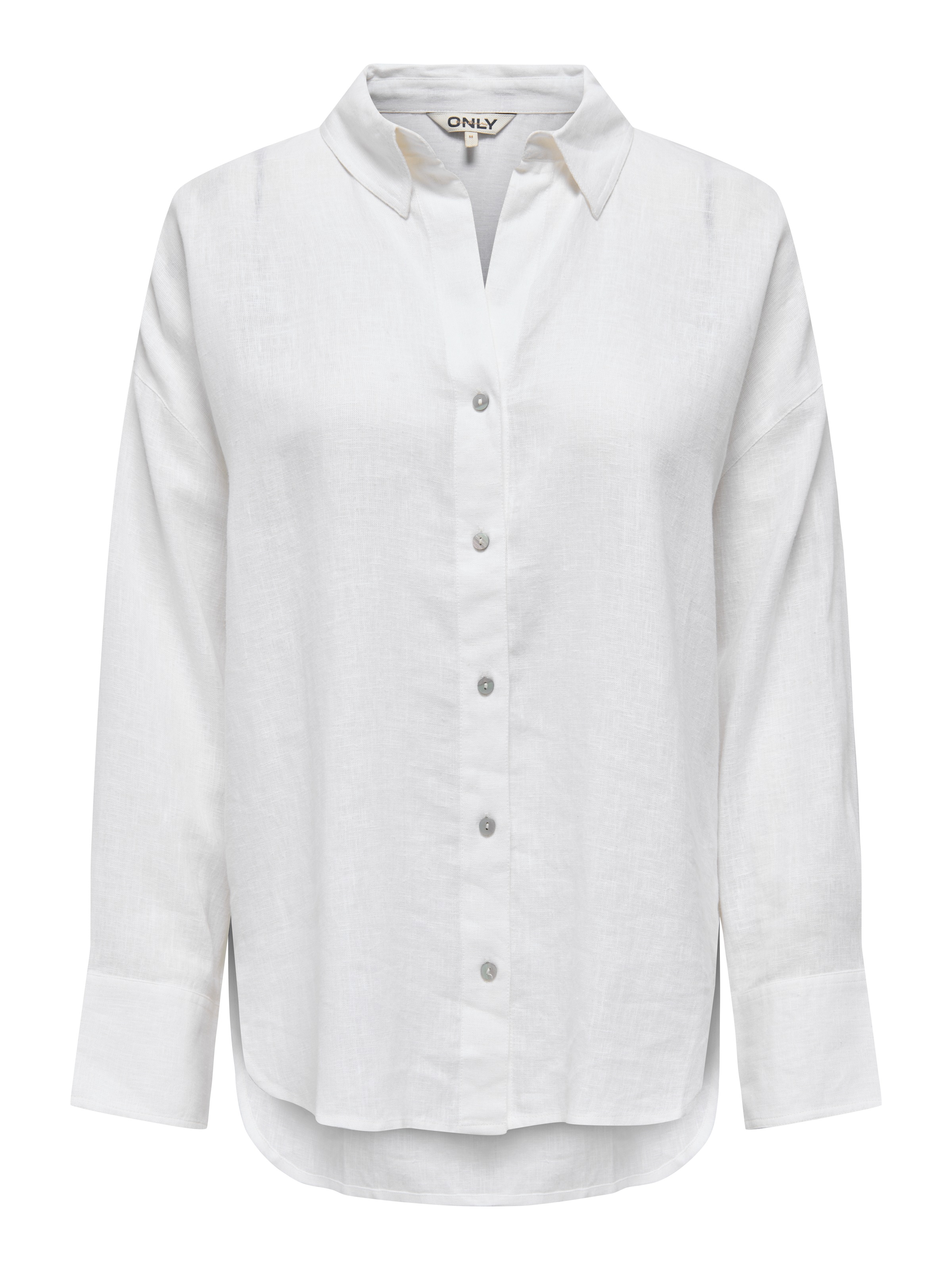Hemdbluse ONLY "ONLBRUXELLES V- LS LIN BL SHIRT PNT NOOS", Damen, Gr. L, hellweiß, Web, Obermaterial: 55% Leinen, 45% Viskose, unifarben, regular fit Po-bedeckend, Blusen Hemdbluse, mit Leinen 3
