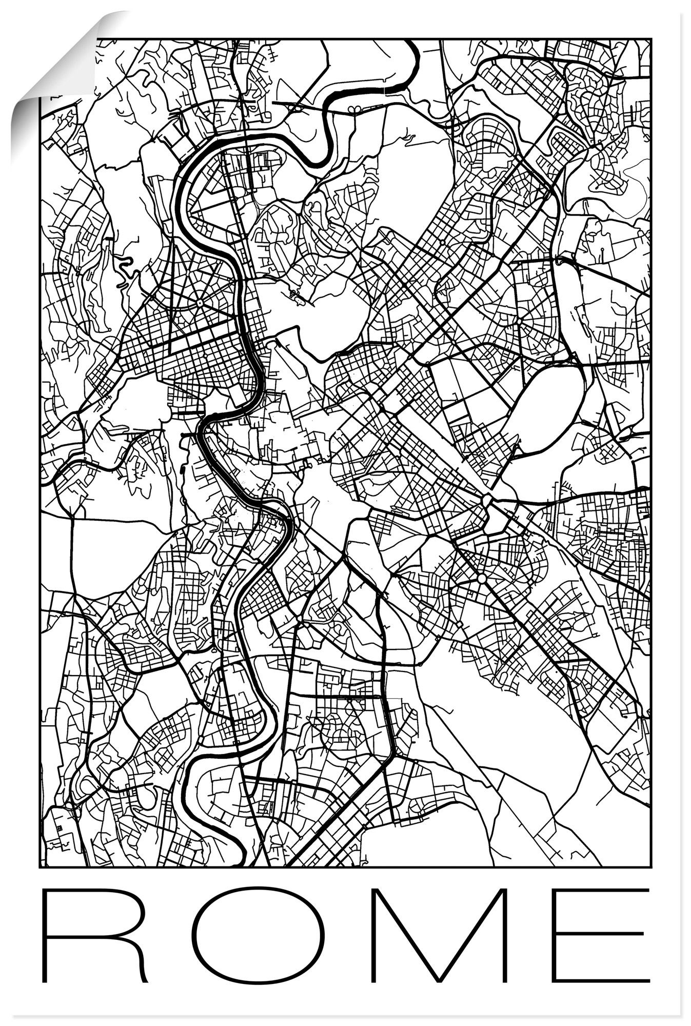 Artland "Retro Karte Rom Italien Schwarz & Weiß" Italien 1 Stk. tlg. ohne Rahmen