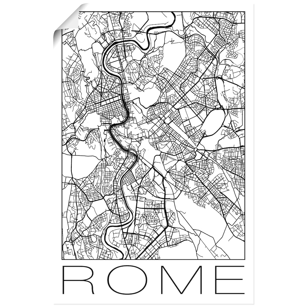 Artland Poster »Retro Karte Rom Italien Schwarz & Weiß«, Italien, (1 St.)
