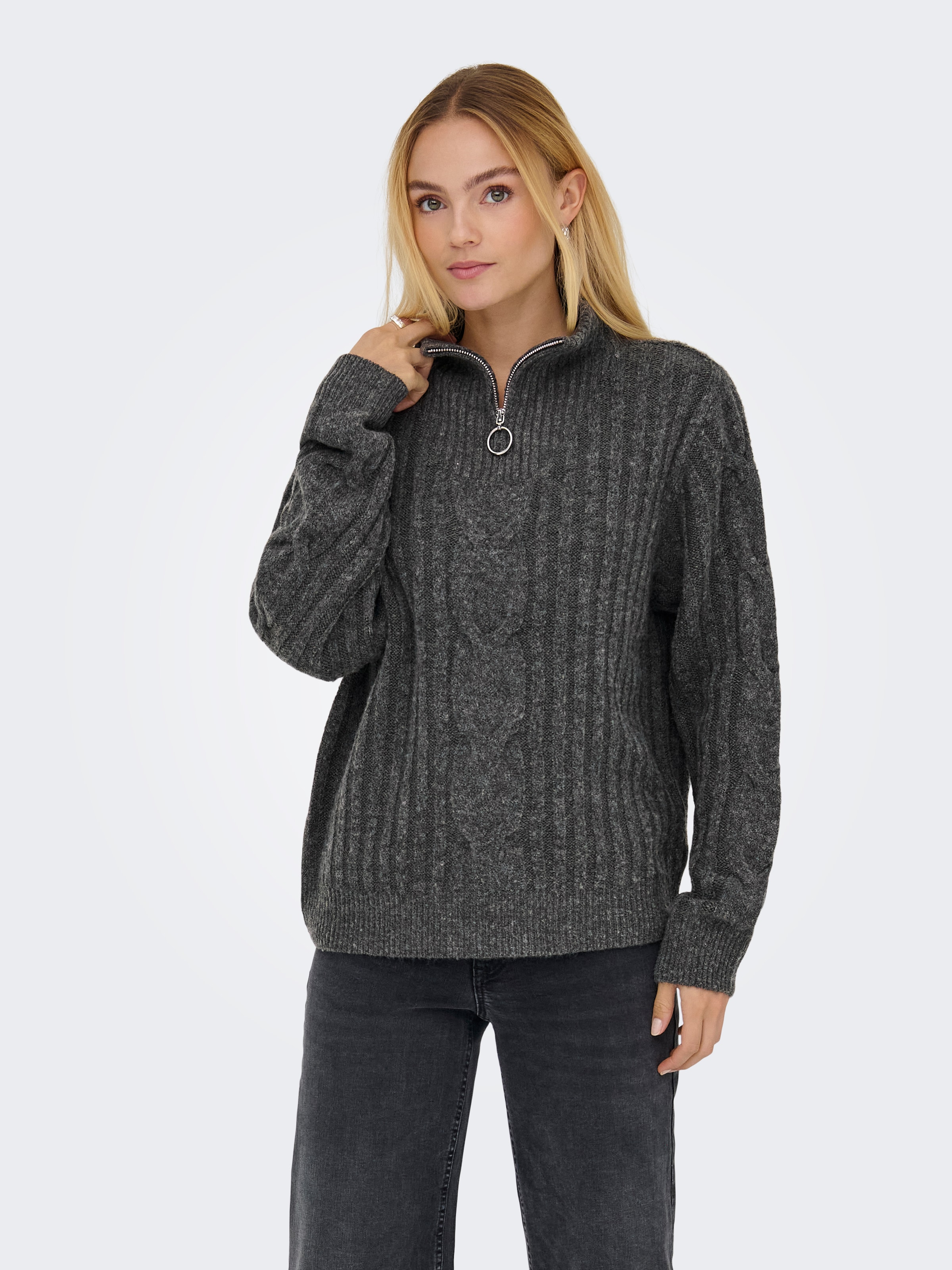 JDY Stehkragenpullover "JDYANDREA L/S ZIP CABLE PULLOVE KNT NOOS" günstig online kaufen