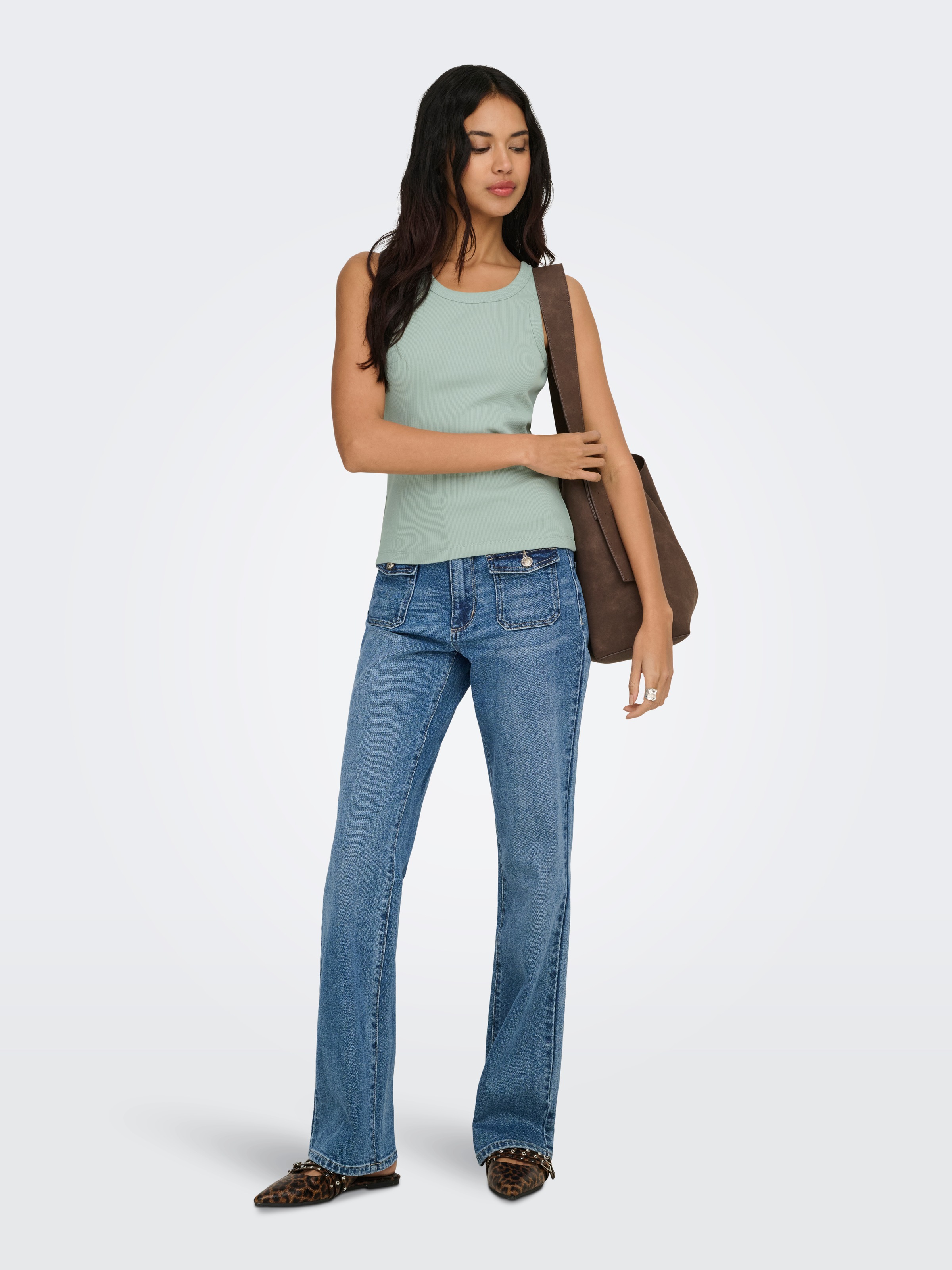 Tanktop ONLY "ONLVAL 2-WAY TANK TOP JRS NOOS", Damen, Gr. L, jadeite, Jersey, Obermaterial: 95% Baumwolle, 5% Elasthan, unifarben, normal, Rundhals, Tops Tanktop, Baumwollmischung, Rundhals 3