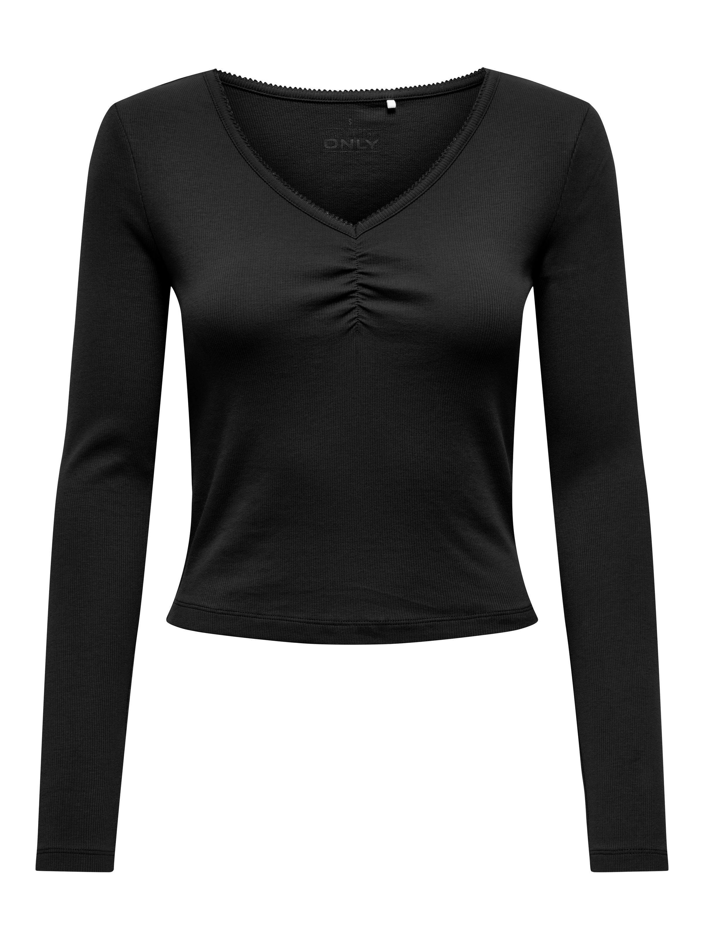 ONLY Langarmshirt "ONLBETTY LIFE L/S SCALLOP V-NECK CC JRS" mit Raffung am günstig online kaufen