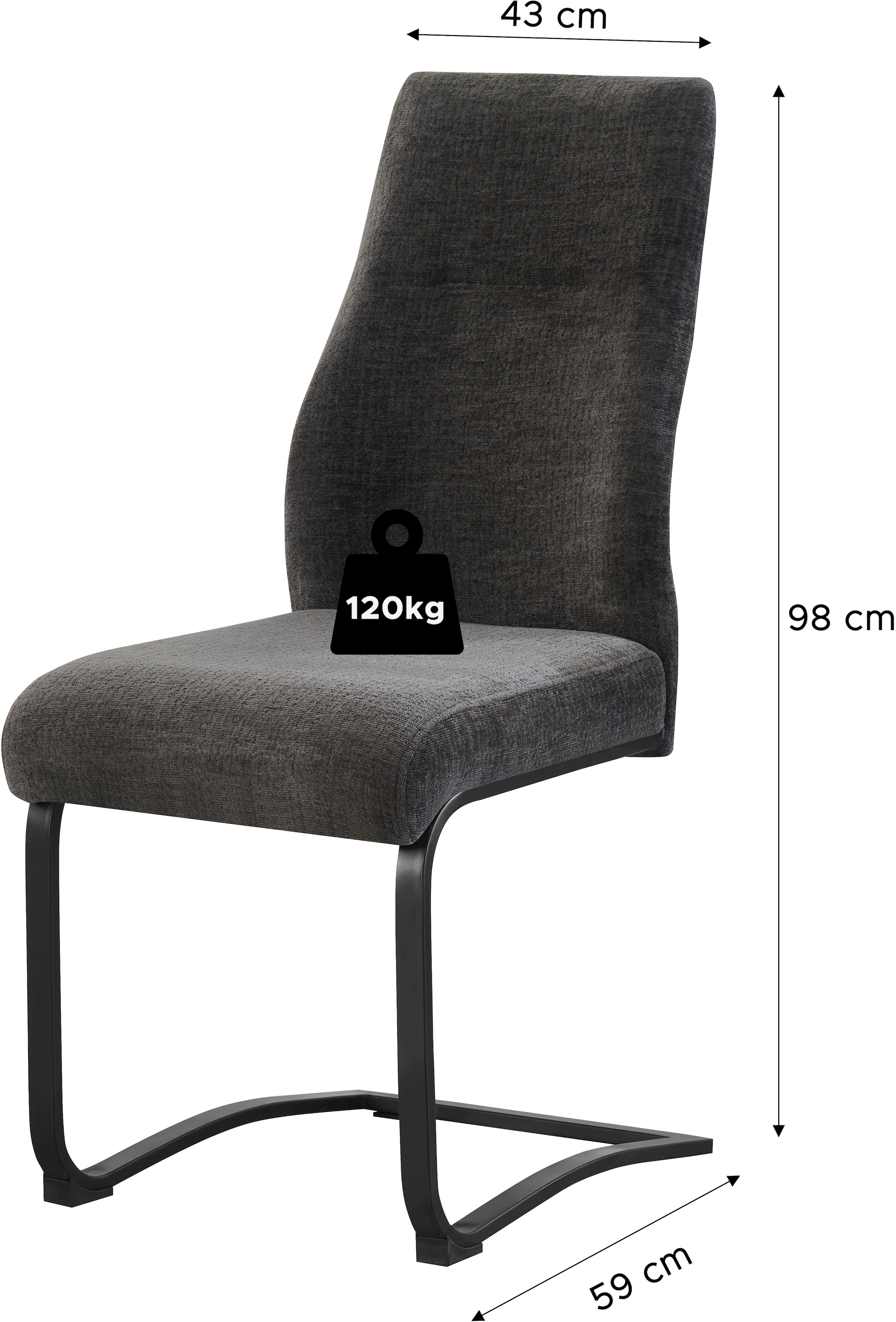 Home affaire Esszimmerstuhl »VERNON, 2er Set, mit Metallgestell in matt schwarz« (Set) 2 Stk.in verschiedenen Farben, Belsatbarkeit pro Stuhl 120 kg