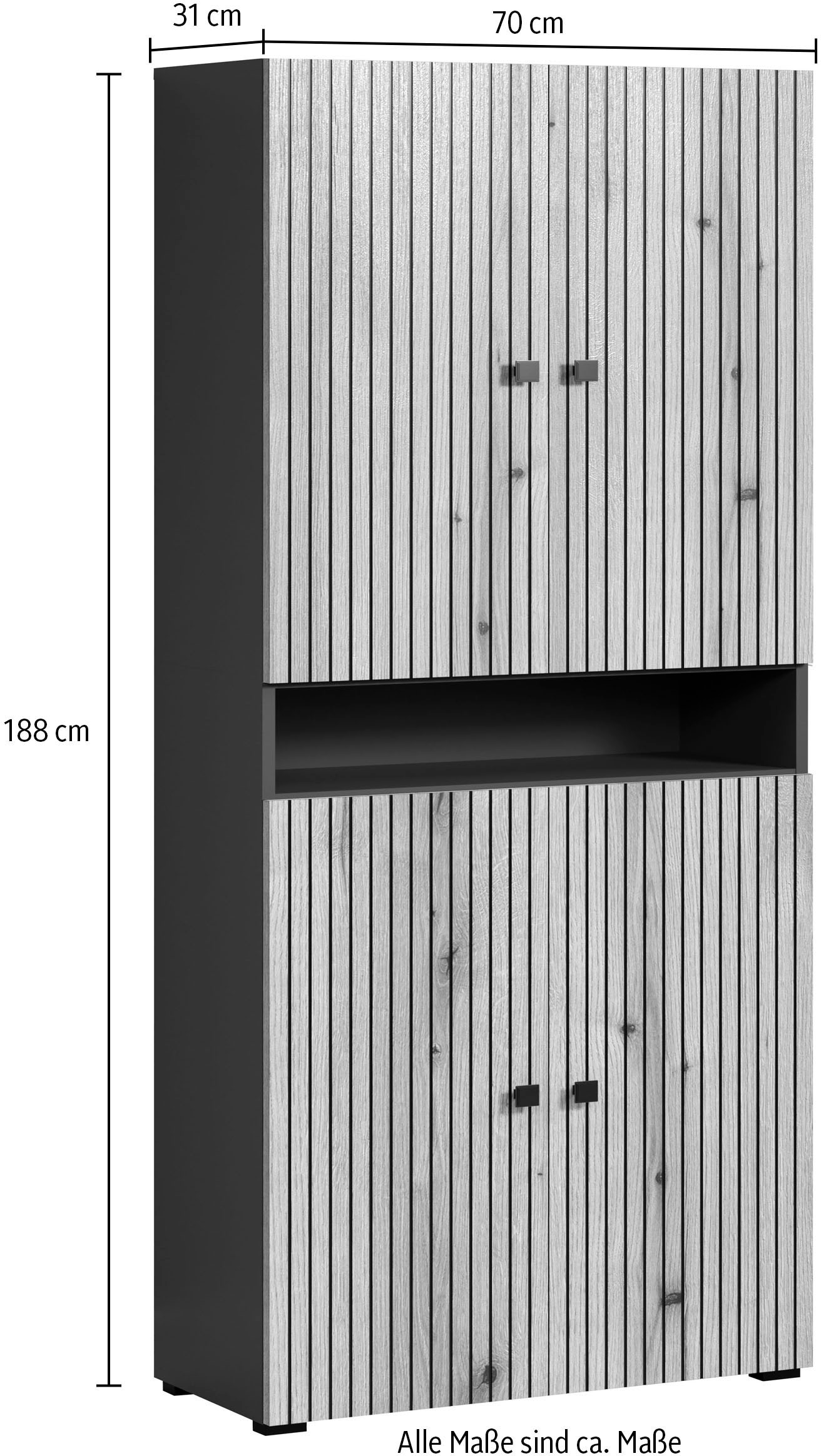 welltime Hochschrank »Amrum«, (1 St.), Breite 40cm, geräumiger Hochschrank Eiche Rillenoptik Badschrank