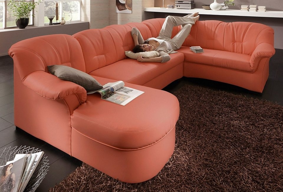 DOMO collection Wohnlandschaft "Papenburg, zeitlose Rückensteppung, bequem, U-Form, Breite 297cm" in großer Farbvielfalt, wahlweise mit Bettfunktion