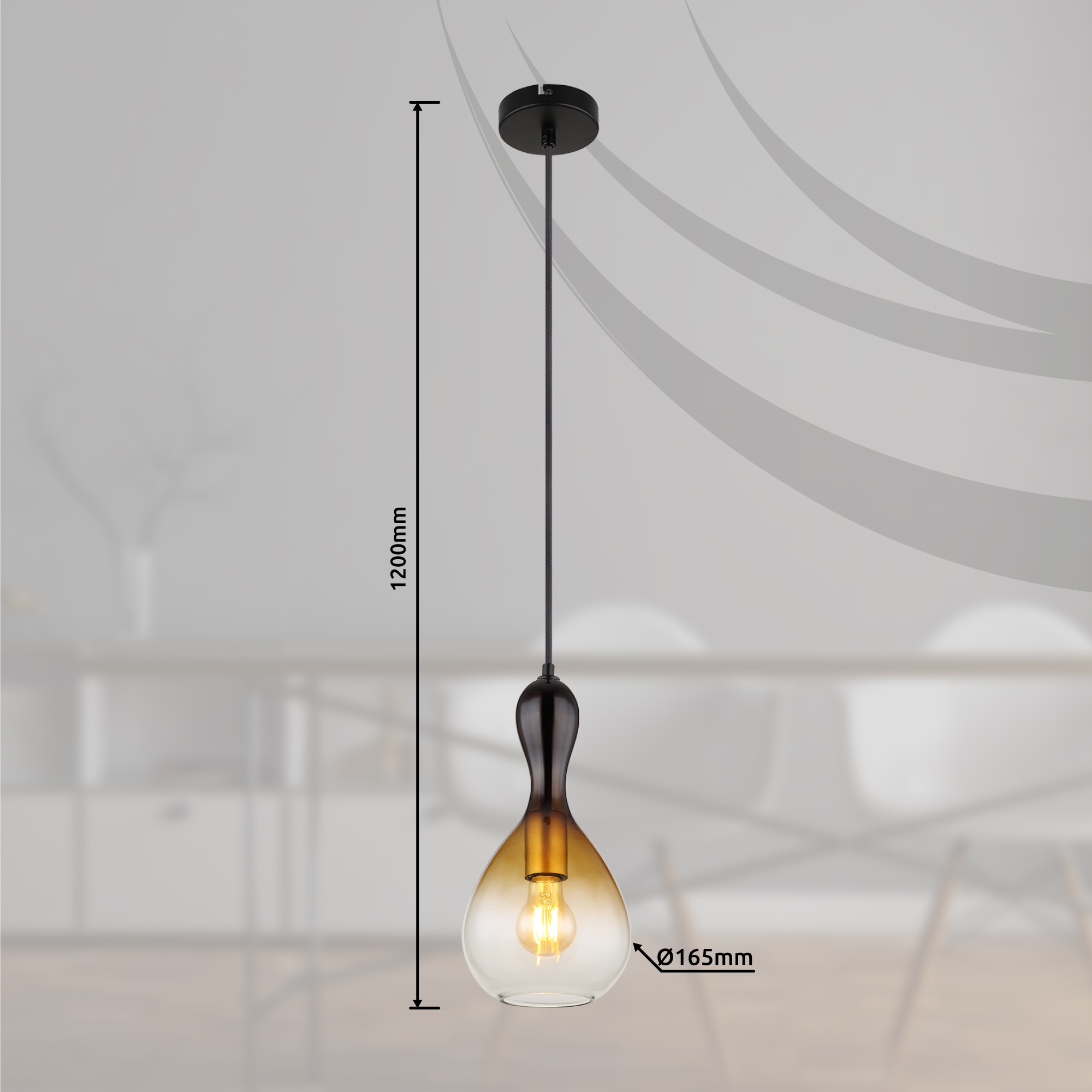 GLOBO LIGHTING Hängeleuchte »ALADDIN«, Leuchtmittel E27 | ohne Leuchtmittel, Hängelampe/Pendelleuchte/goldfarben/Glasrauchfarben/amber/Höhe kürzbar