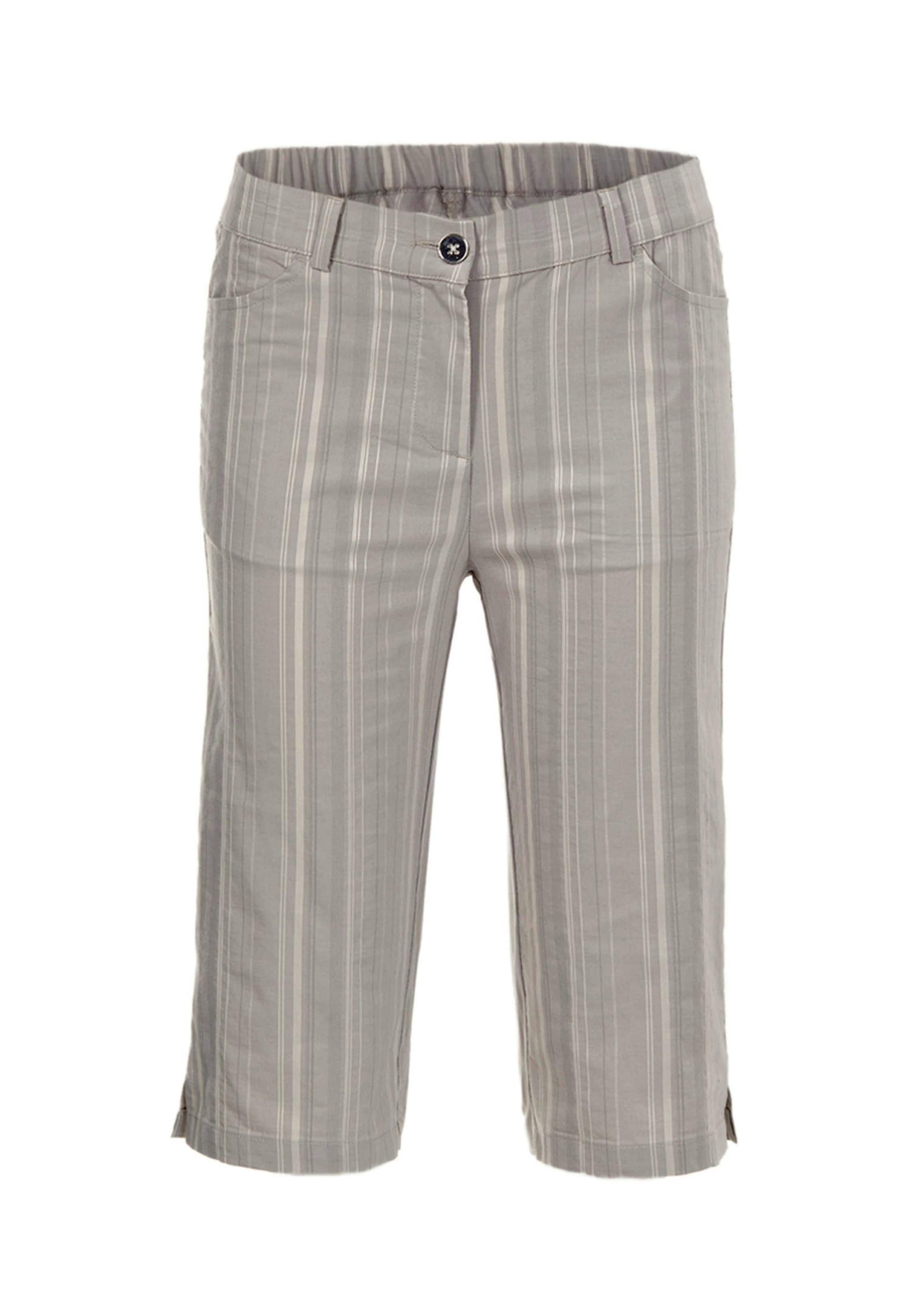Stoffhose GOLDNER "Kurzgröße Bermuda in strukturierter elastischer Ware", Damen, Gr. 22, K-Gr, grau (zement), Obermaterial: 45% Elastomultiester ELE. 44% Baumwolle CO. 7% Viskose CV. 4% Polyester PES., Hosen Stoffhose