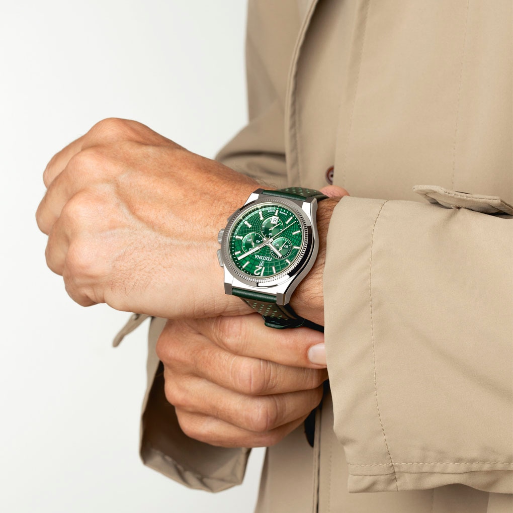 Festina Chronograph »Rive Collection«, Quarzuhr, Armbanduhr, Herrenuhr, Swiss Made, Lederarmband, analog, Tag