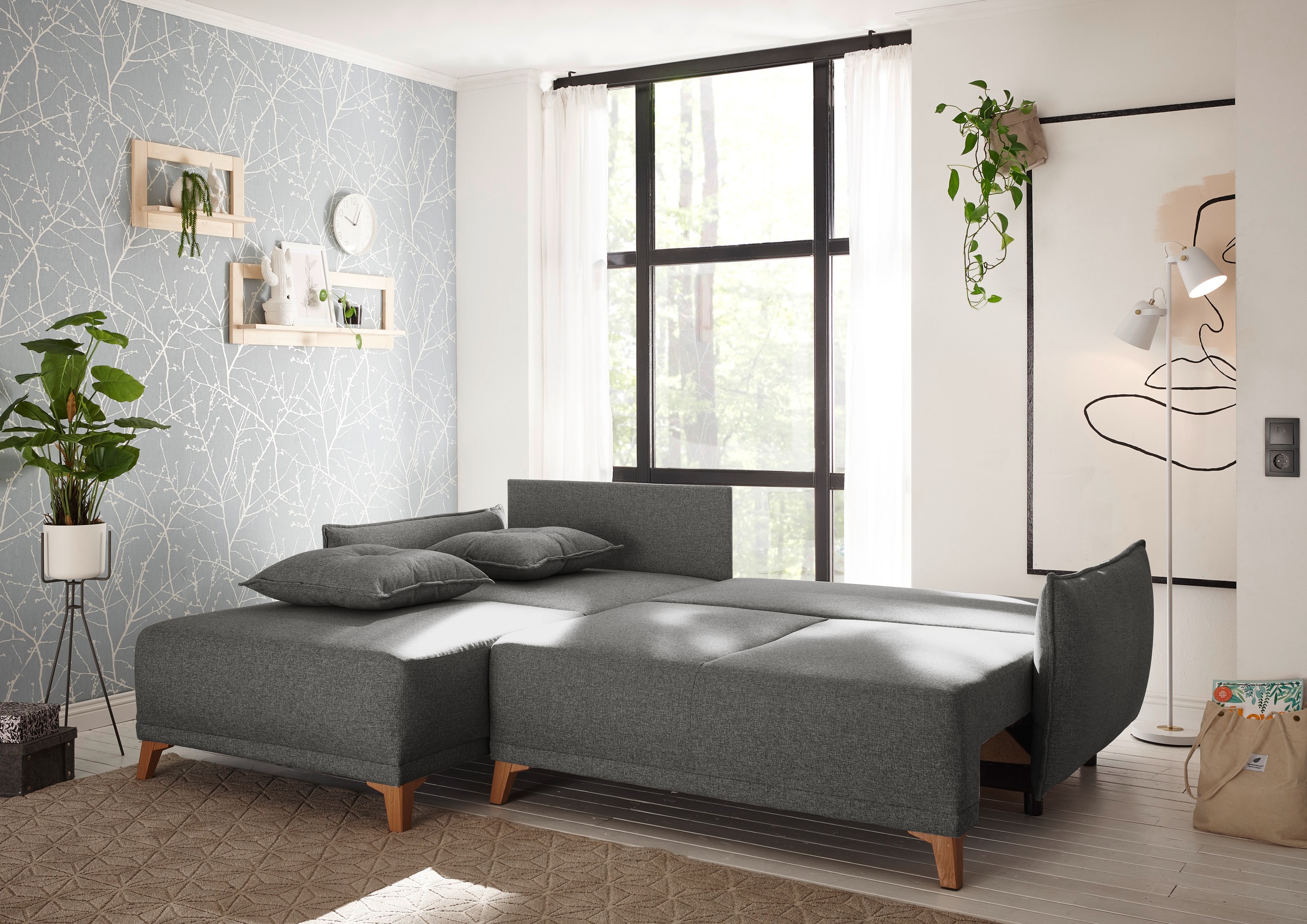 ED EXCITING DESIGN Ecksofa »Pamplona L-Form«, mit Bettfunktion, Bettkasten & Zierkissen