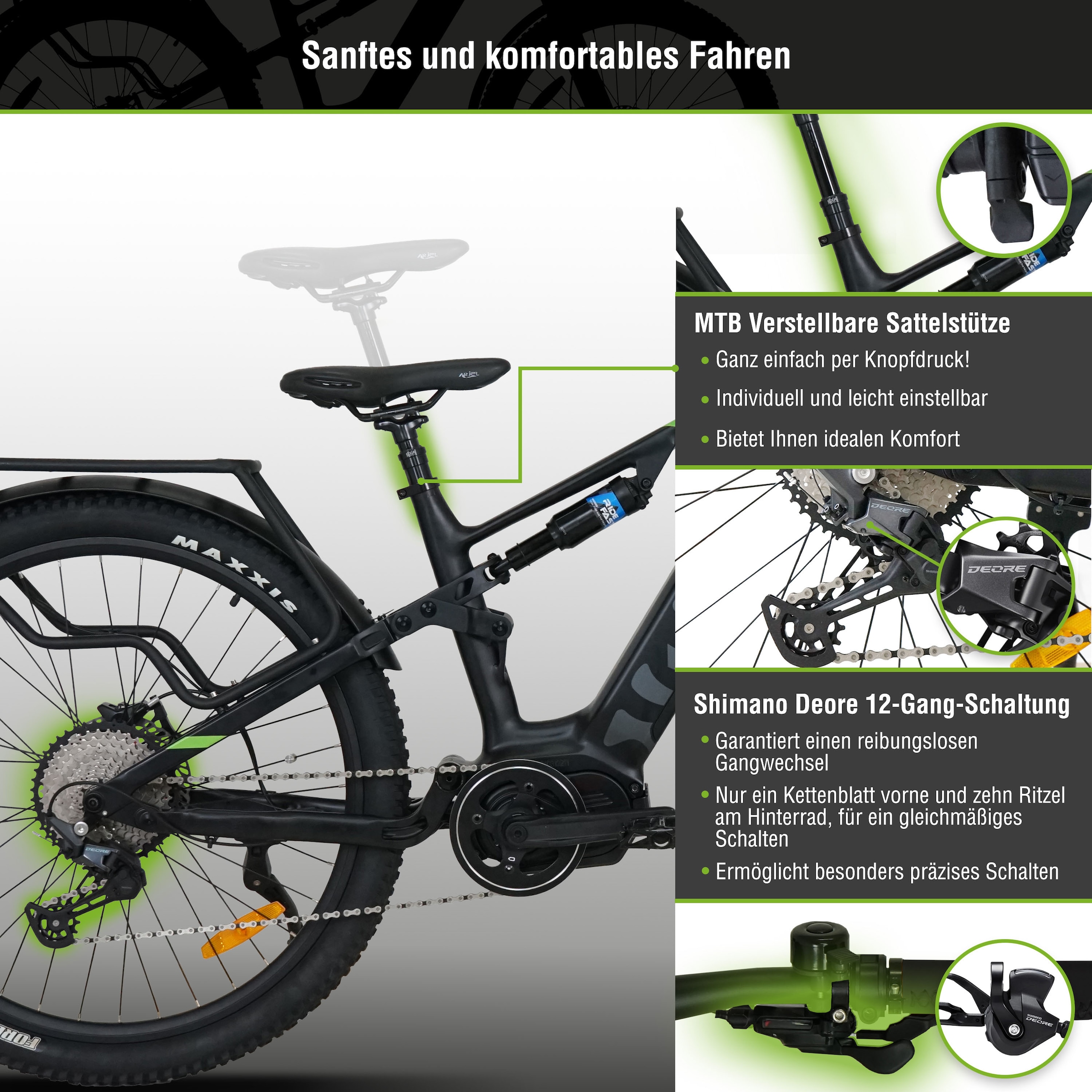 SachsenRad E-Bike »M5T«, 12 Gang, Shimano, Mittelmotor 250 W, TFT Farb-LCD-Steuerdisplay, Fahrmodus Pedelec, 
LED-Frontlicht