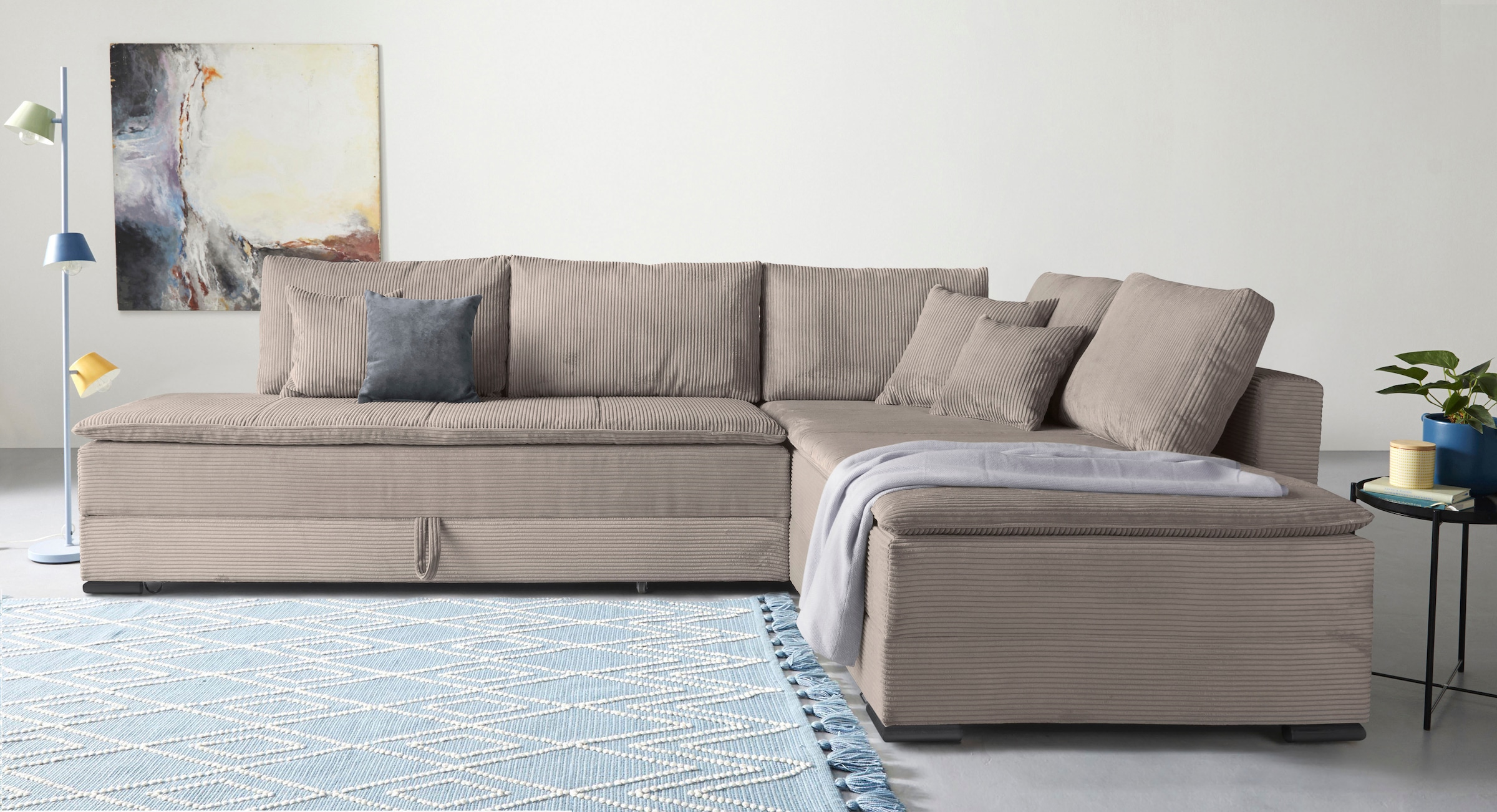 Home affaire "Night & Day L-Form, B: 321 cm, mit Dauer-Schlaffunktion 180x200 cm" Schlaffunktion, Bettkasten, Topper & 3 Zierkissen, Boxspringbett Cord