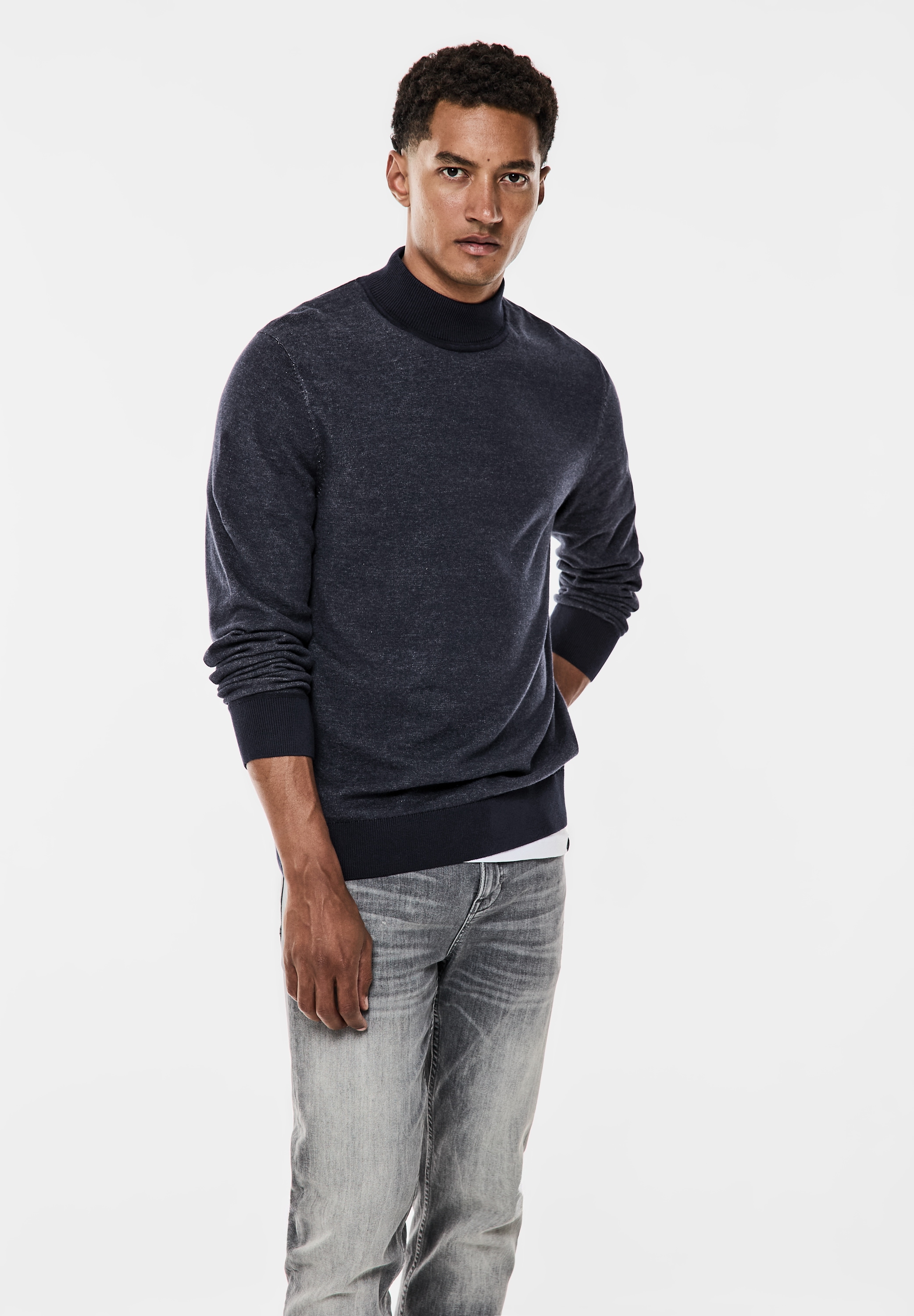 STREET ONE MEN Rollkragenpullover, in Melange Optik