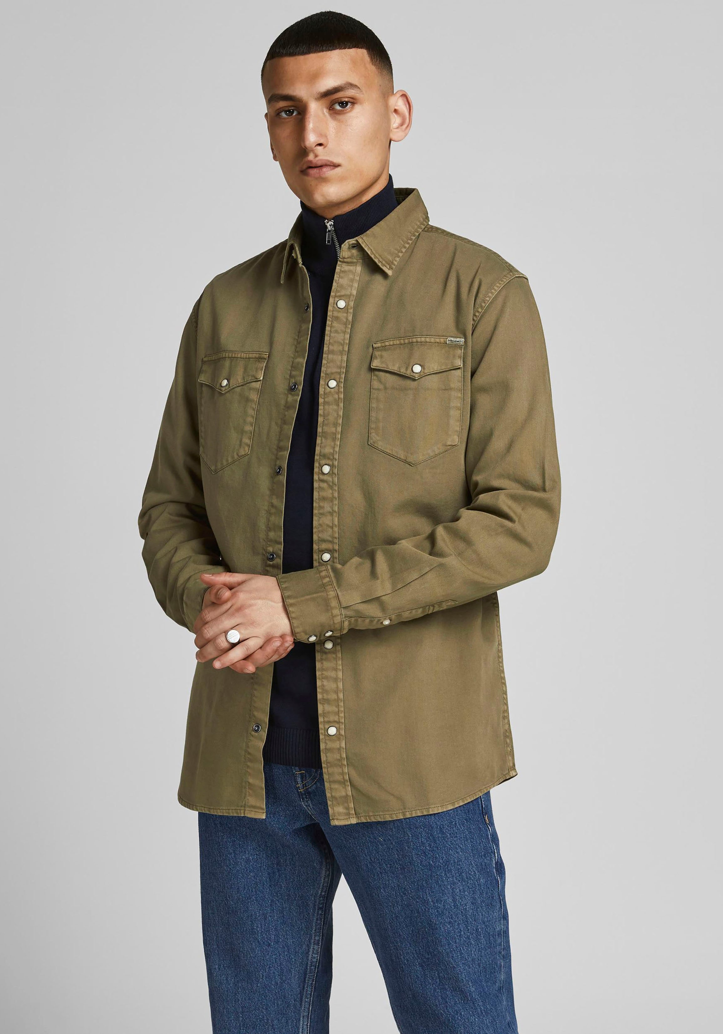 Jack & Jones Langarmhemd "JJESHERIDAN SHIRT L/S NOOS" mit angesetzter Brusttasche