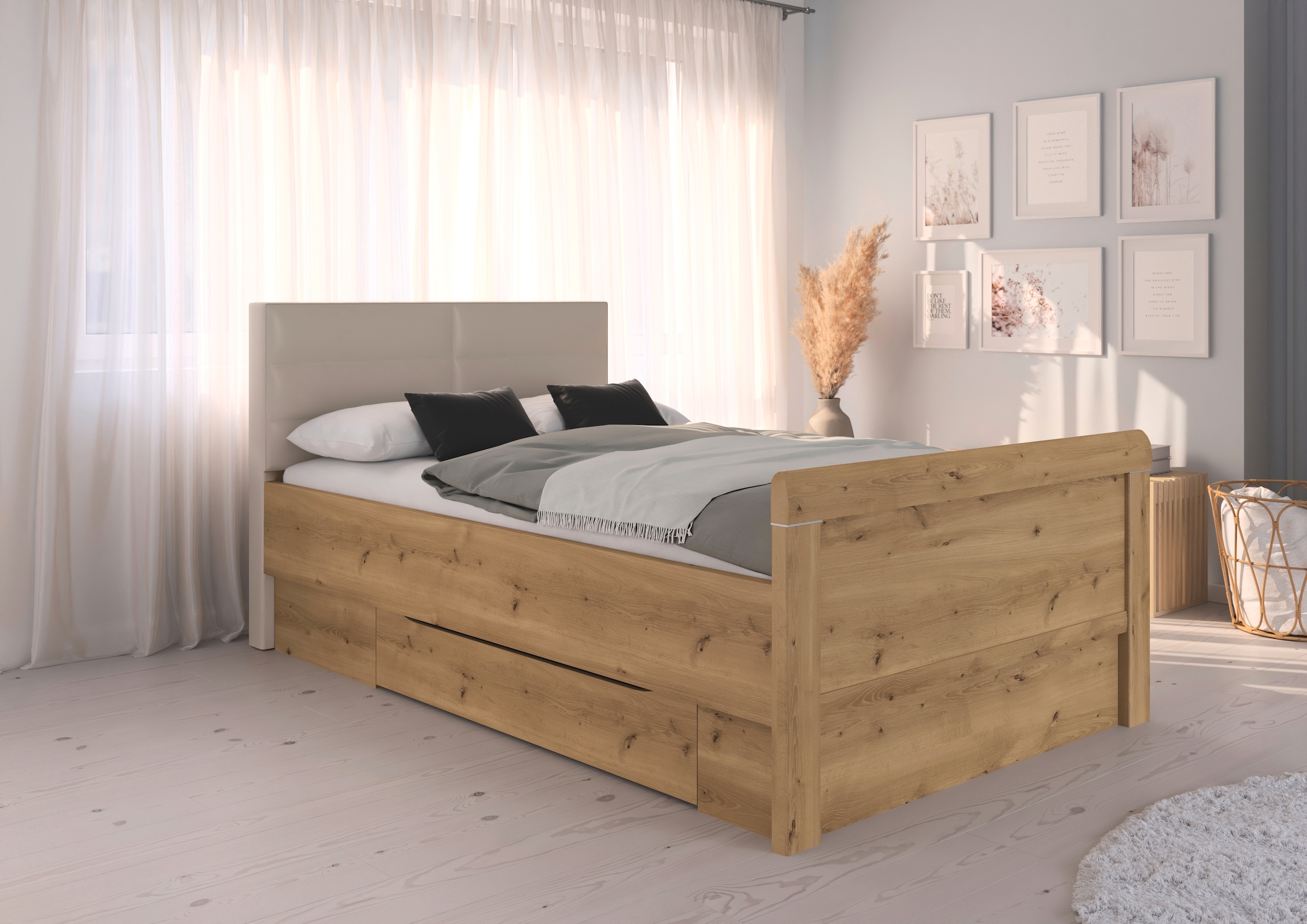 rauch Stauraumbett »Bett Einzelbett Stollenbett Bettkästen EVELYN«, in Komforthöhe mit Polsterkopfteil sowie Schubladen MADE IN GERMANY