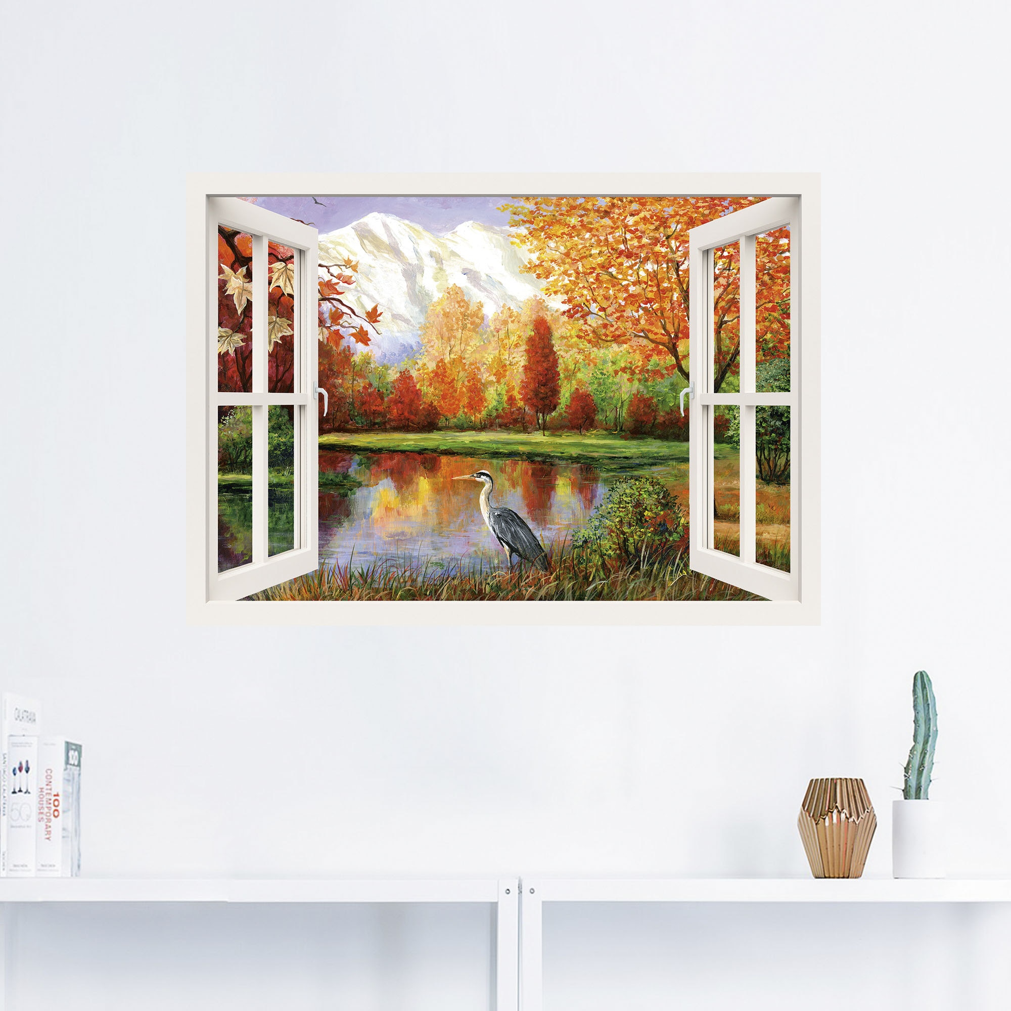 oder versch. Artland BAUR Poster »Herbst St.), bestellen (1 am Fensterblick, Leinwandbild, Größen Wandaufkleber Wandbild See«, als | in
