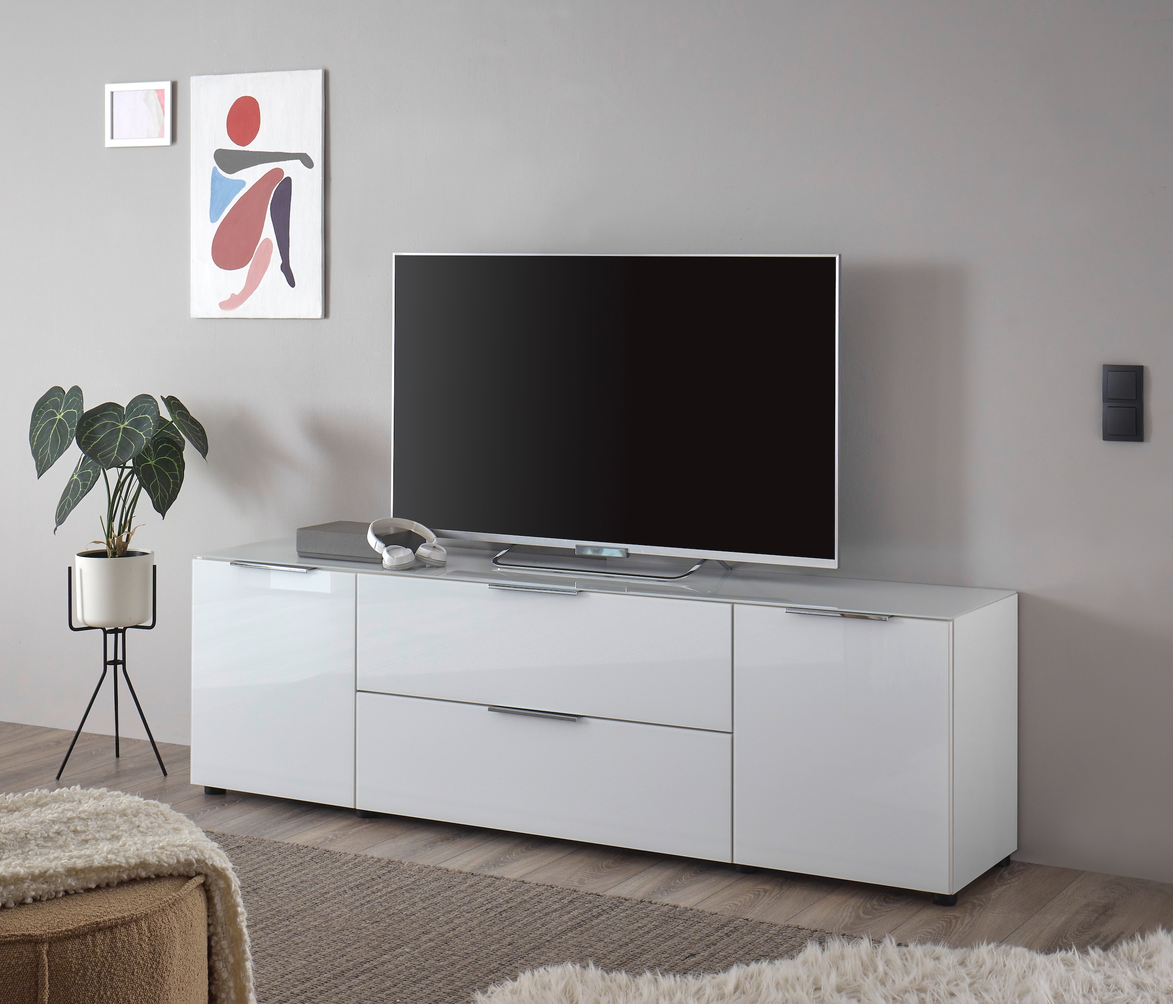 HBZ Lowboard "Santorin", (1 St.), für Tv bis 65 Zoll, Tv-Schrank wahlweise in weiß oder Anthrazit