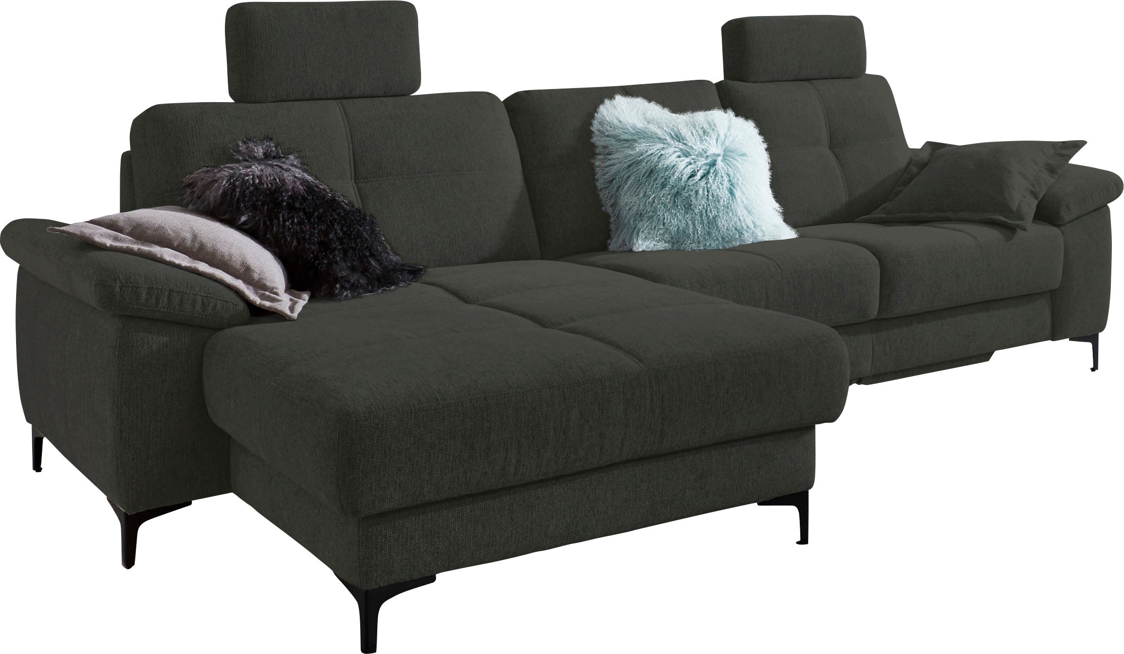 3C Carina Ecksofa "Burnaby bequem und modern, Breite 296cm, 12cm hoher Fuß, L-Form" 2 Kopfstützen, optional mit Schlaf- und motorischer Relaxfunktion
