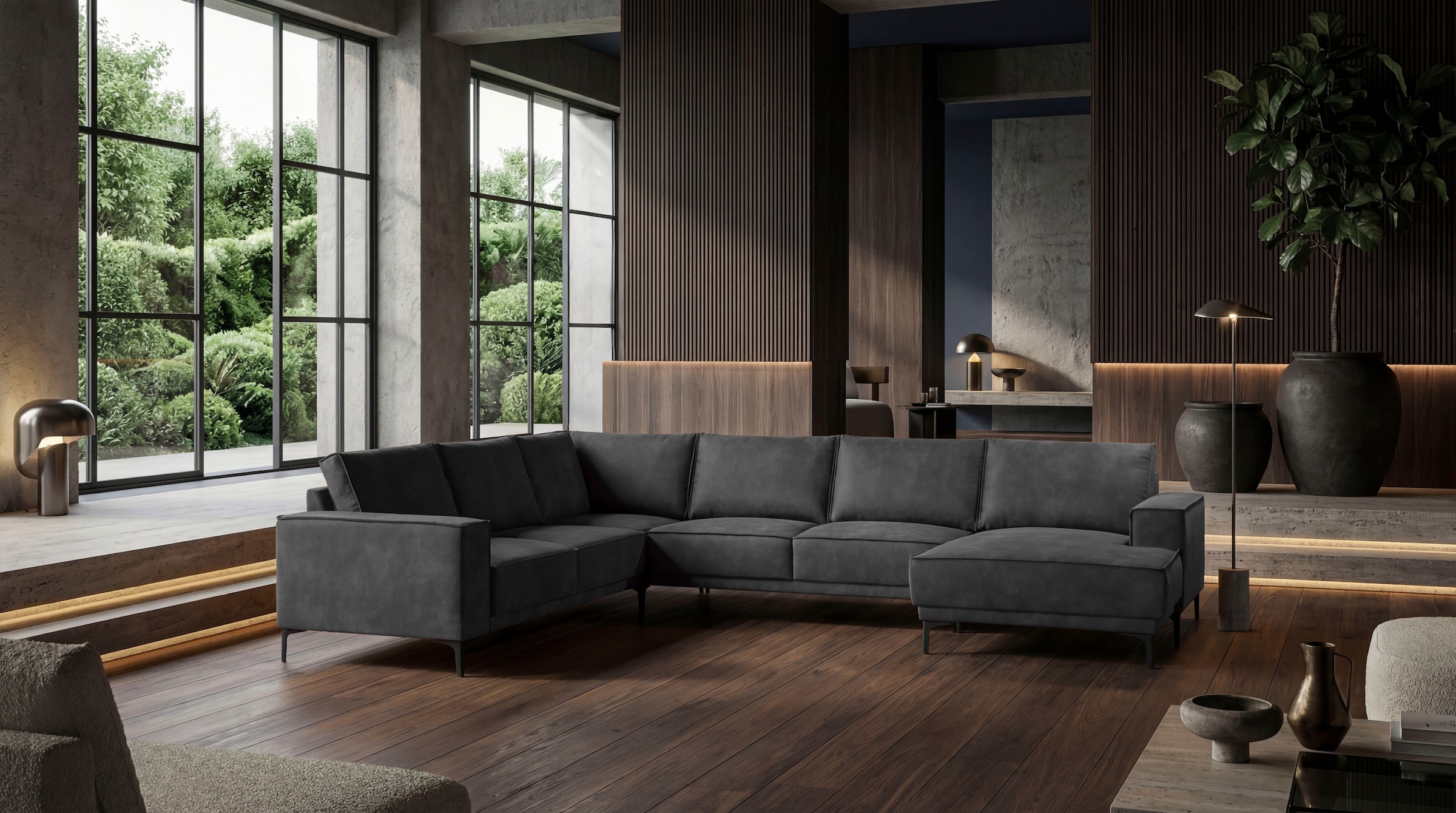 OTTO home Wohnlandschaft »OLAND Luxus-Microfaser U-Form, XXL, B: 342 cm, Skandi-Design« Skandi-Design in Struktur, Flachgewebe, Luxus-Microfaser, Boucle