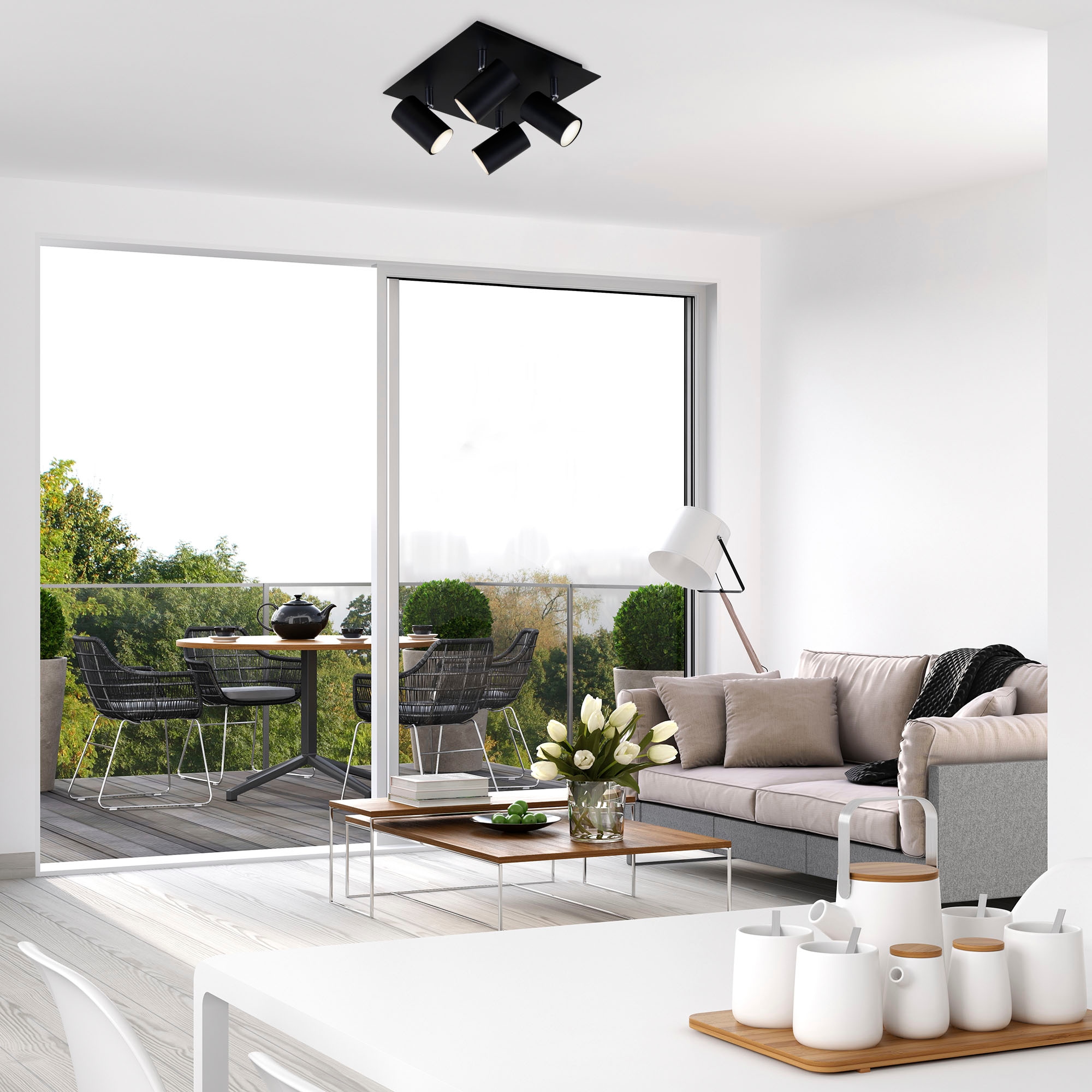 Briloner Leuchten LED Deckenspots »2857045 Run«, Leuchtmittel GU10 | Leuchtmittel wechselbar, Deckenlampe, 26,5x26,5x12,3cm, Schwarz, max.40W, GU10, Wohnzimmer