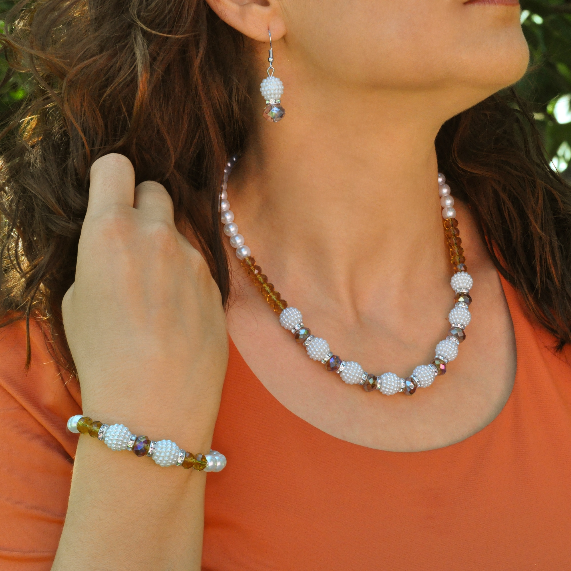 Steuer Collierkettchen »Metall Glasstein mittelbraun Glasperle weiß«