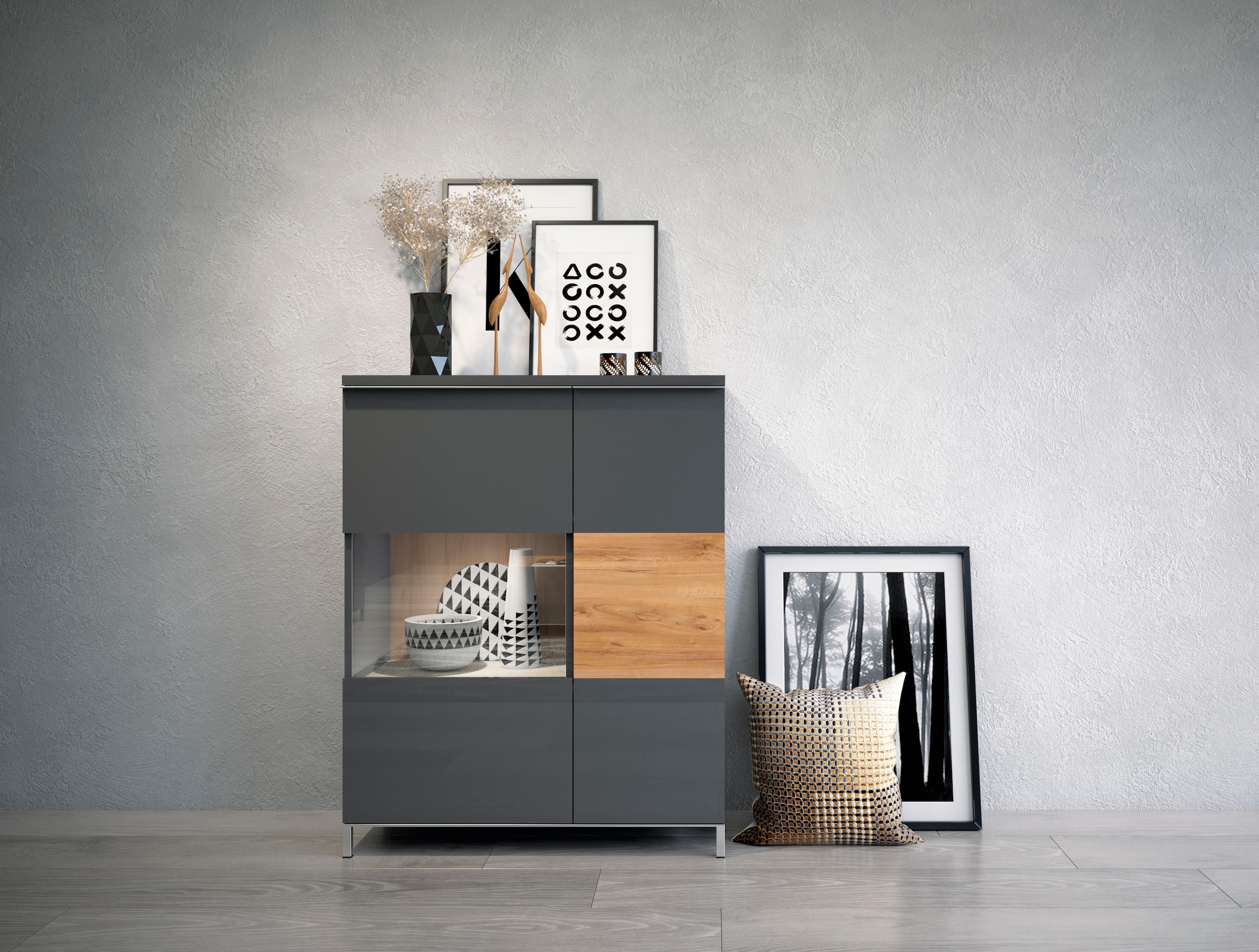OTTO home Vitrine "Onyx" (B/H/T): 93,2/116,3/14cm, mit Soft-Close-Funktion
