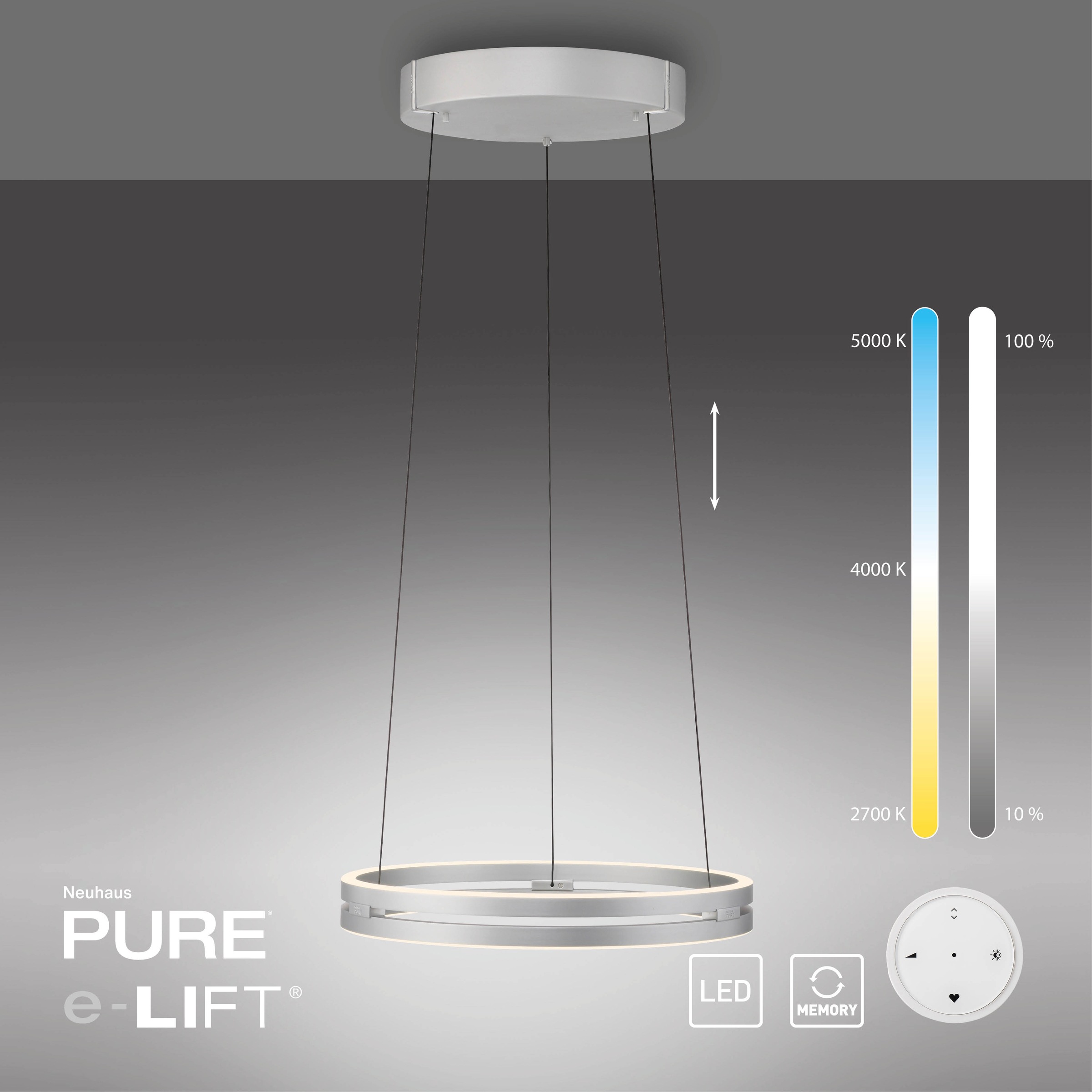 Neuhaus PURE LED Pendelleuchte »PURE E-Loop« LED-Board 1 Stk. warmweiß - kaltweiß e-LIFT® Funktion, CCT, dimmbar über Fernbedienung