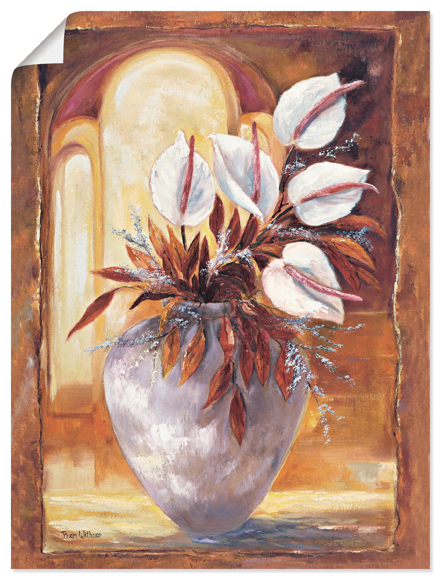 Artland Wandbild »Weiße Blumen in oder | Leinwandbild, bestellen in versch. Poster Wandaufkleber Größen I«, St.), (1 Vase Blumen, als BAUR