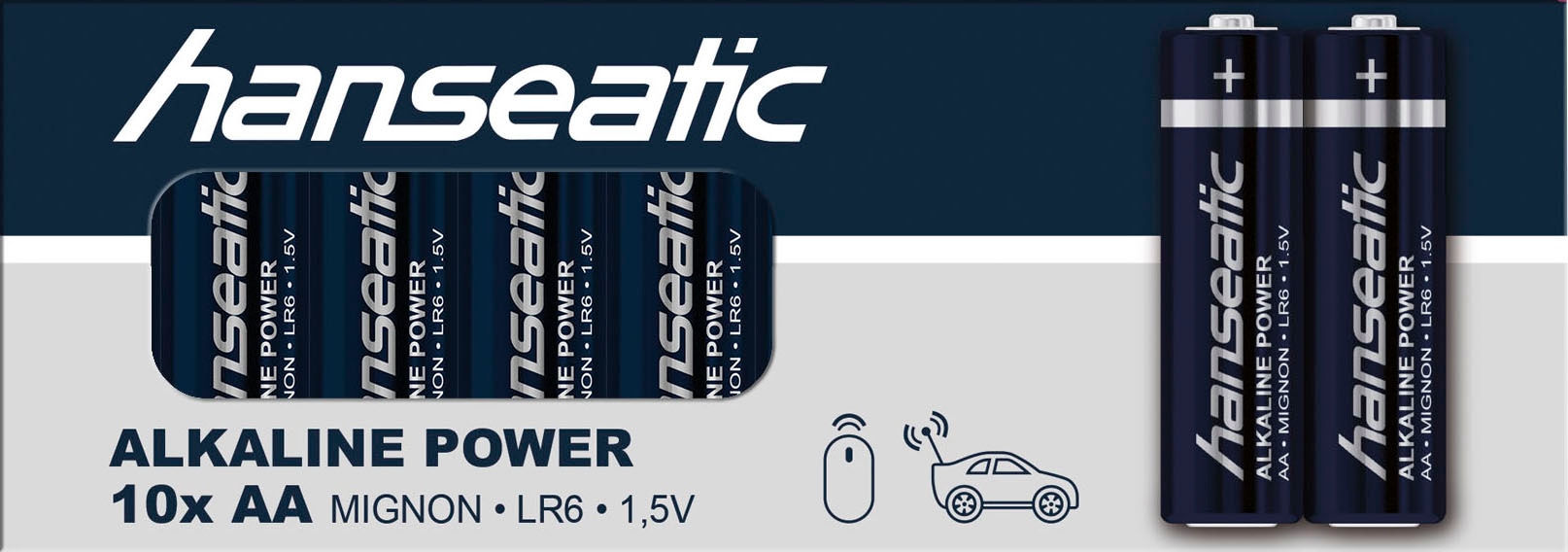 Hanseatic Batterie »10 St. AA + 10 St. AAA, Alkaline LR06 Mignon LR03 Micro«, 1,5 V, (Packung, 20 St.)