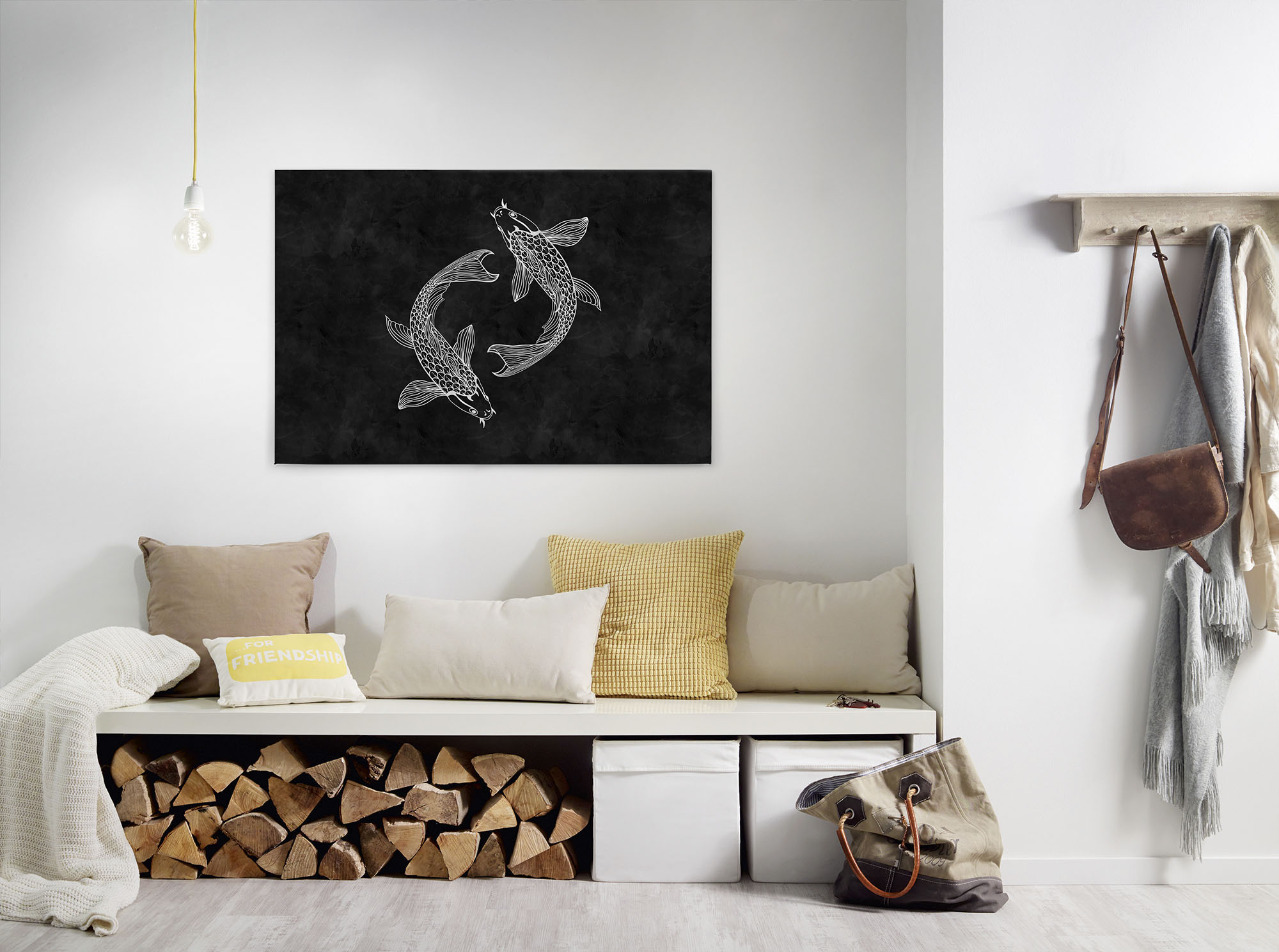 A.S. Création Leinwandbild "blackboard 5" Gemälde Kunst 1 Stk. tlg. Schwarz-Weiß Fische Keilrahmen Tafel Leinwand-Bild Wohnzimmer modern