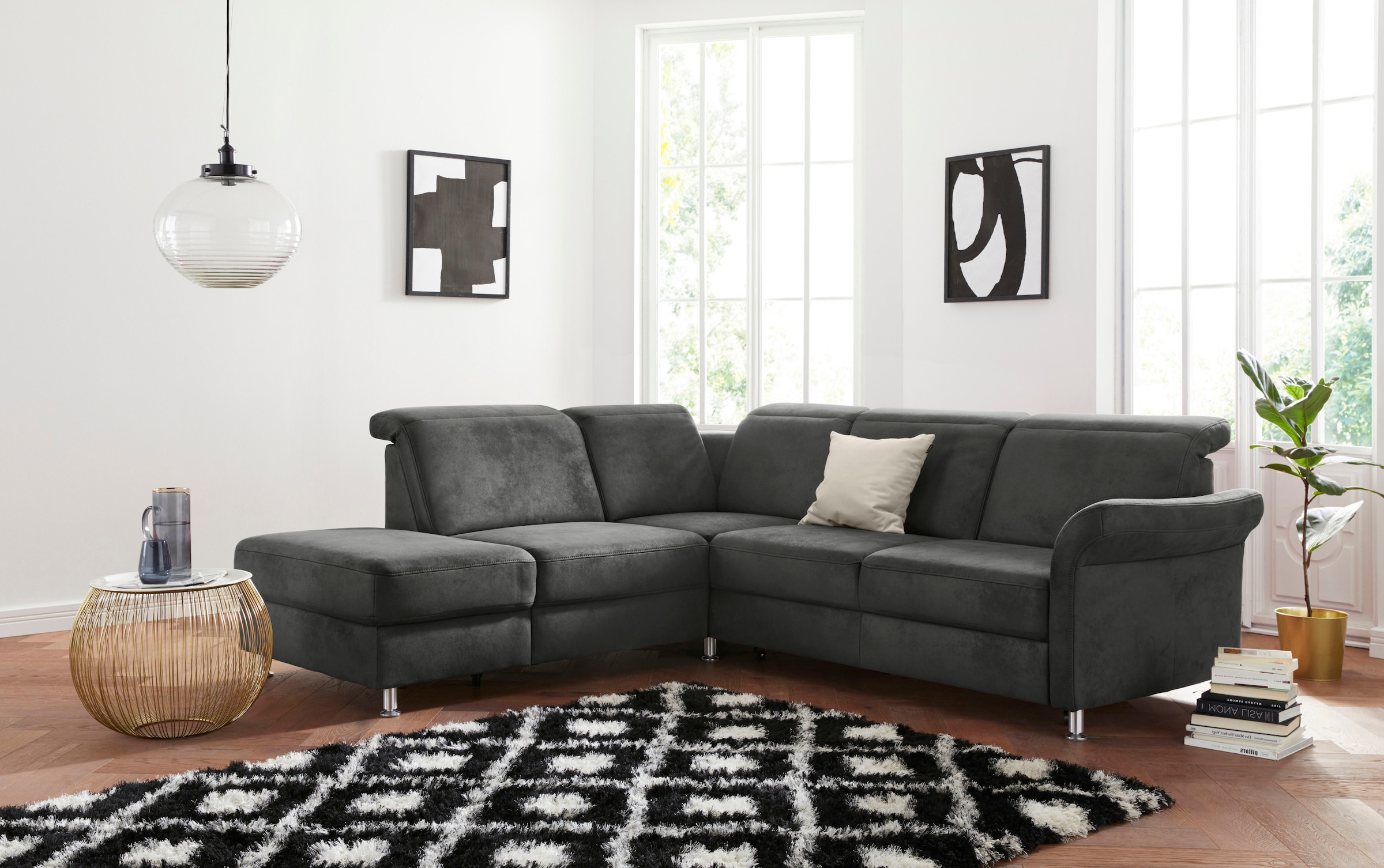sit&more Ecksofa "Darwin L-Form" inklusive Federkern, wahlweise mit Kopfteilverstellung, Schlaffunktion