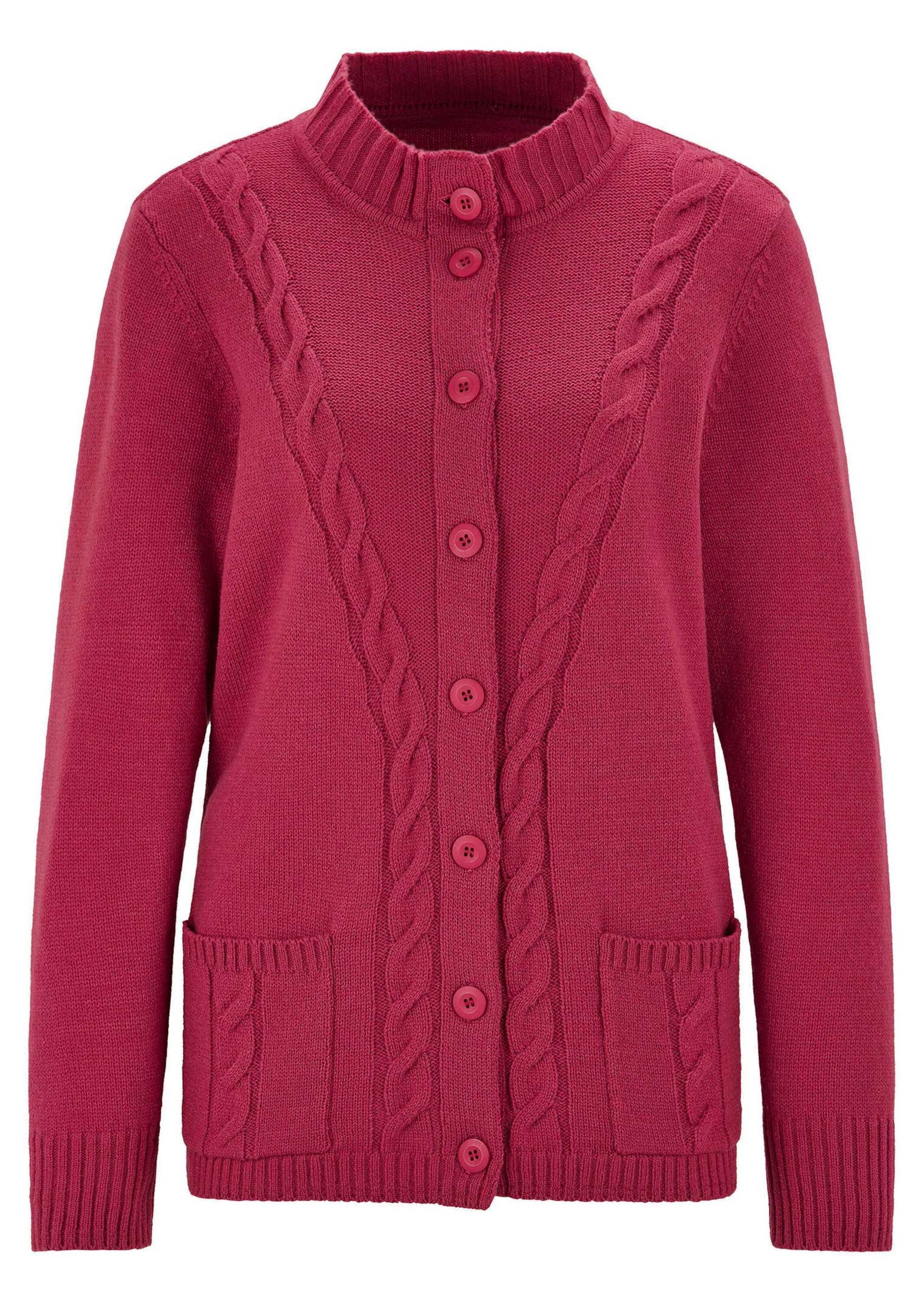 GOLDNER Strickjacke "Kurzgröße Cardigan mit Zopfmuster" Zopfmuster im Vorderteilund aufgesetzte Taschen