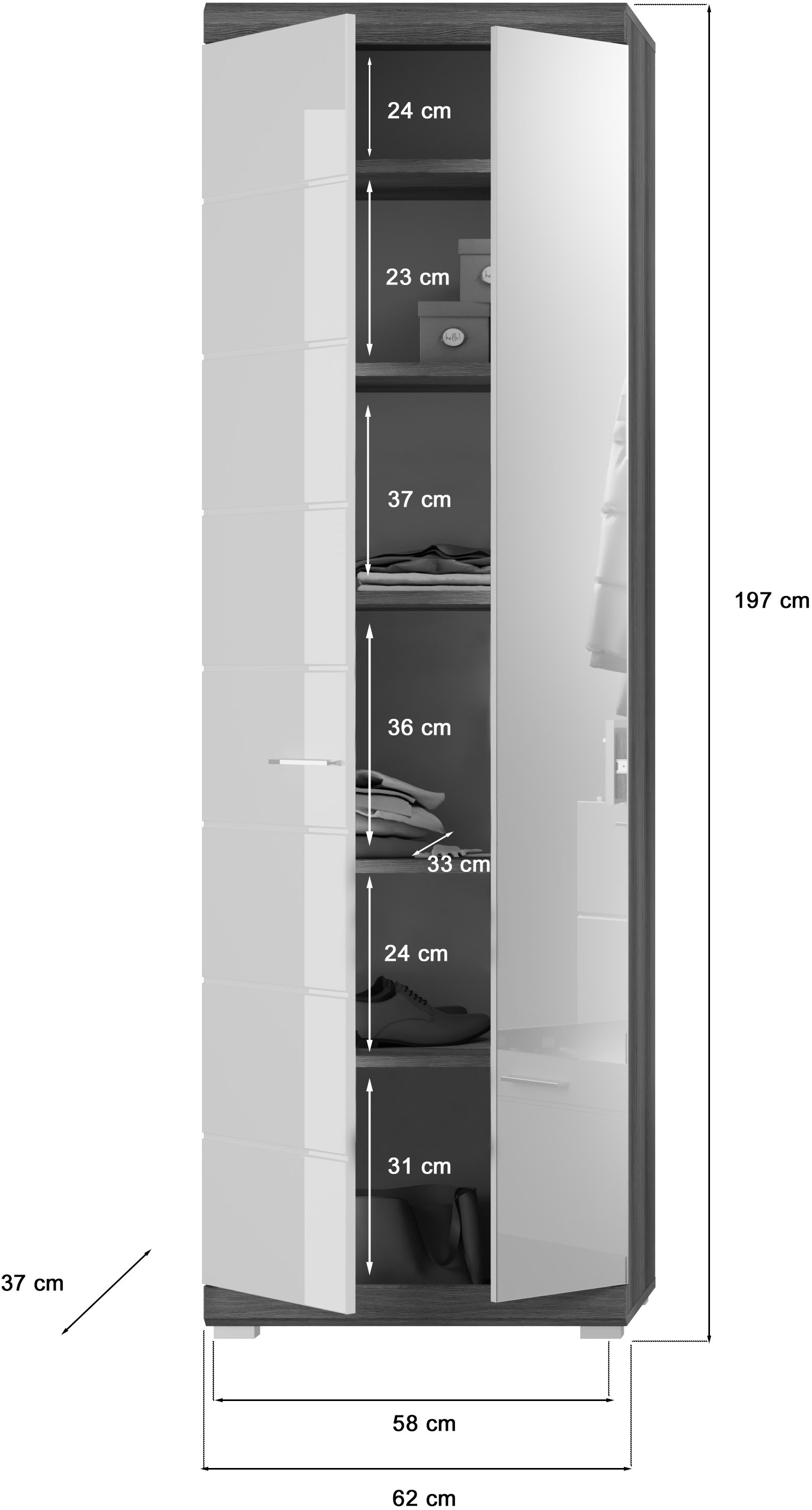 INOSIGN Garderoben-Set »Siena, Fronten mit hochwertiger Rillenfräsung, 3-teilig,bestehend aus:«, (Komplett-Set, 3 St.), Scout Garderobenkombination 3-tlg., Flur, Diele