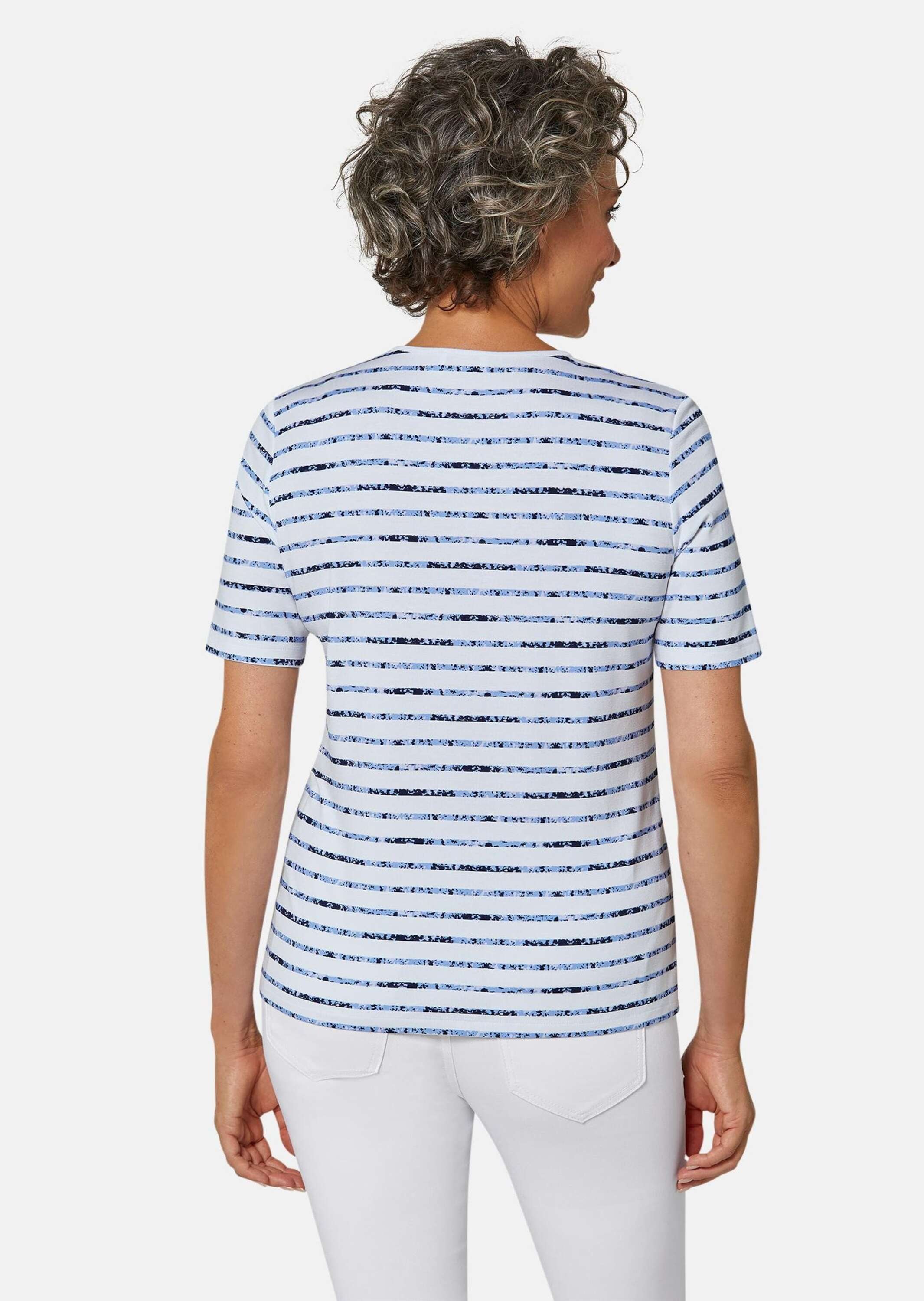 GOLDNER Print-Shirt »Druckshirt Bequemes Druckshirt in Blumen-Ringeloptik«