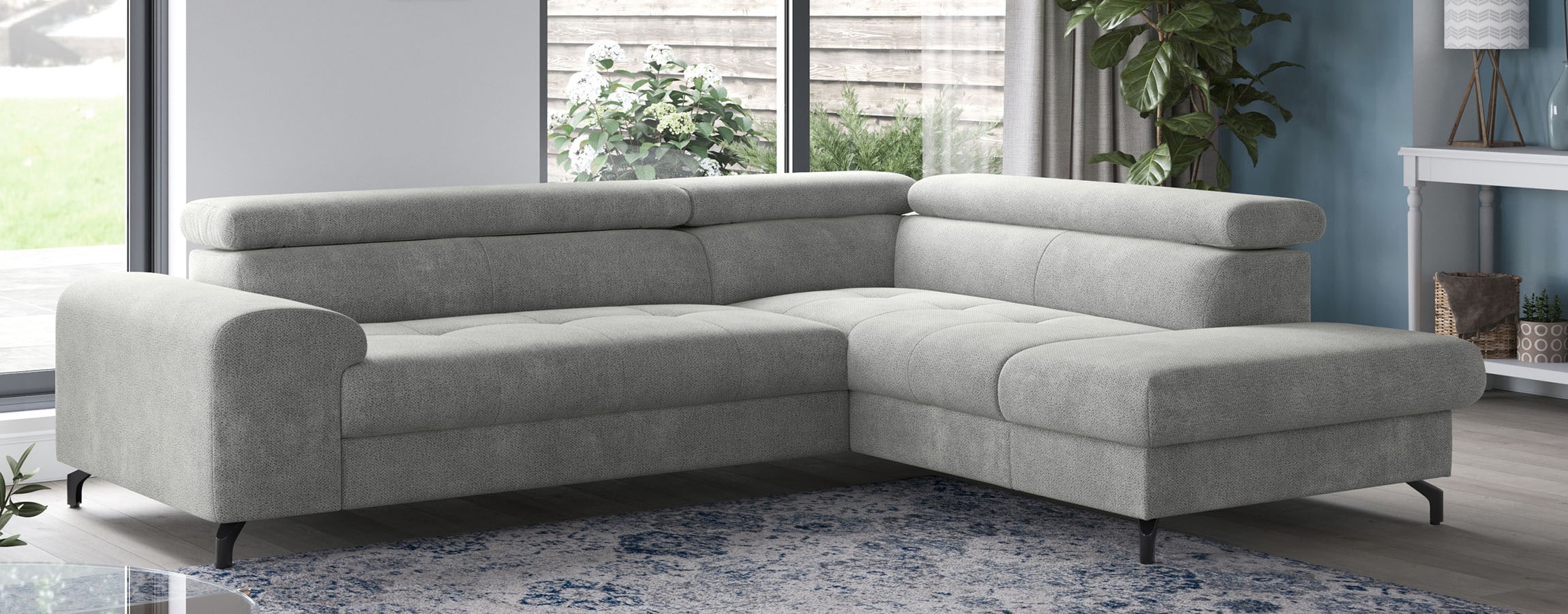 COTTA Ecksofa "Aura L-Form, B: 260 cm, inkl. Schlaffunktion, 3 verstellbare" Kopfteile, extra Bettkasten, Fußhöhe 12cm, Liegefläche 176x123cm
