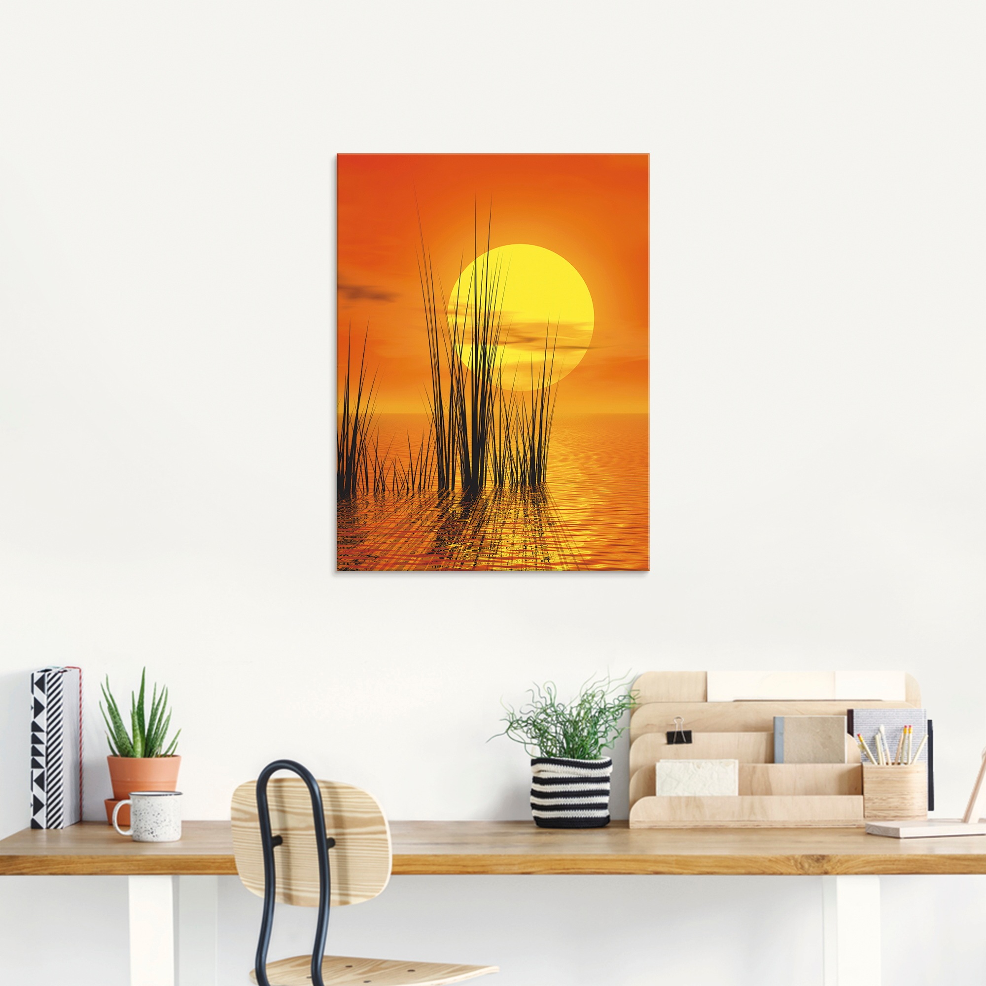 Artland Glasbild "Sonnenuntergang mit Schilf" Sonnenaufgang & -untergang 1 günstig online kaufen