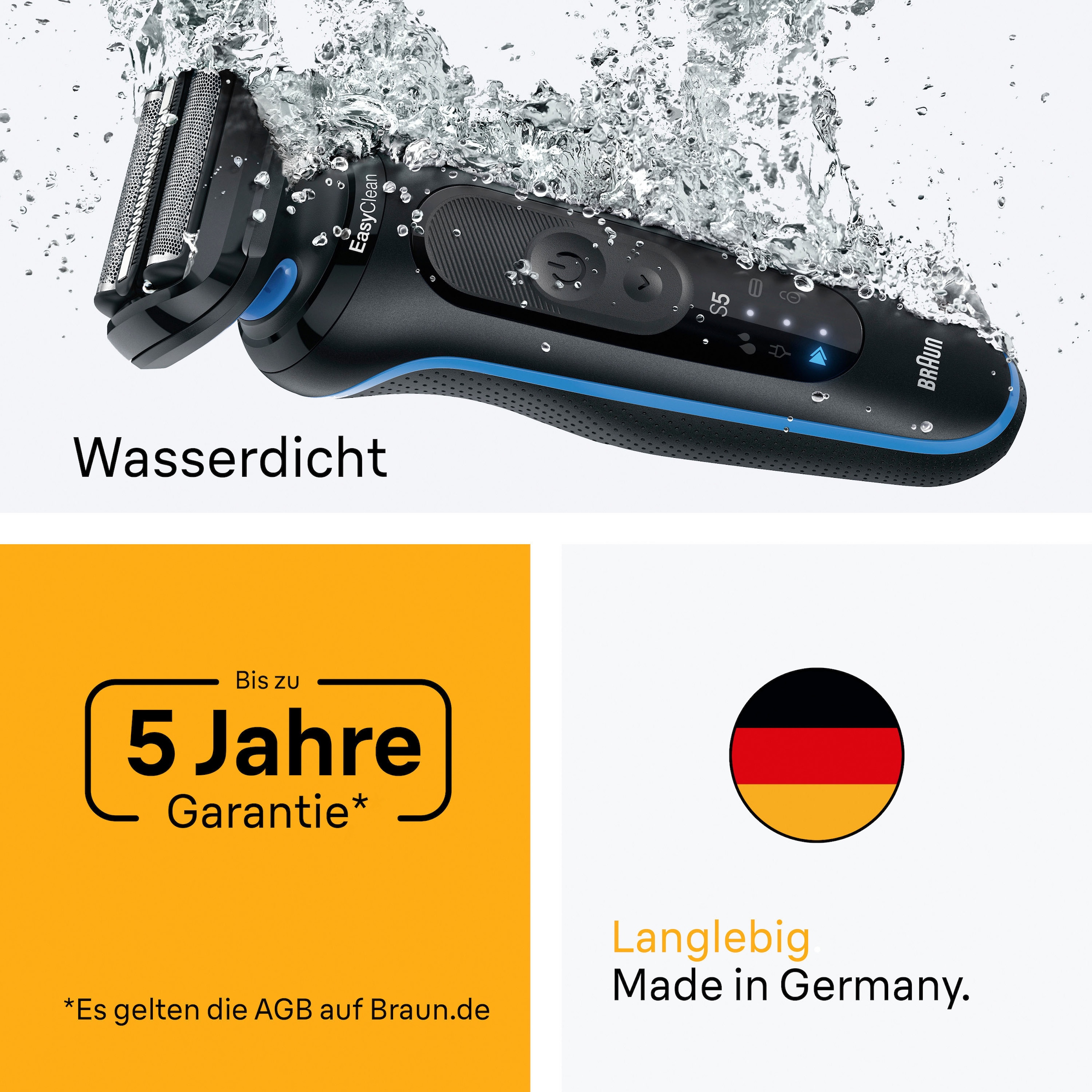 Braun Elektrorasierer »Series 5 52-B1650s« Reinigungsstation Bis zu 50 min, +2 Aufsätze, Nass- & Trocken, 100% Wasserdicht