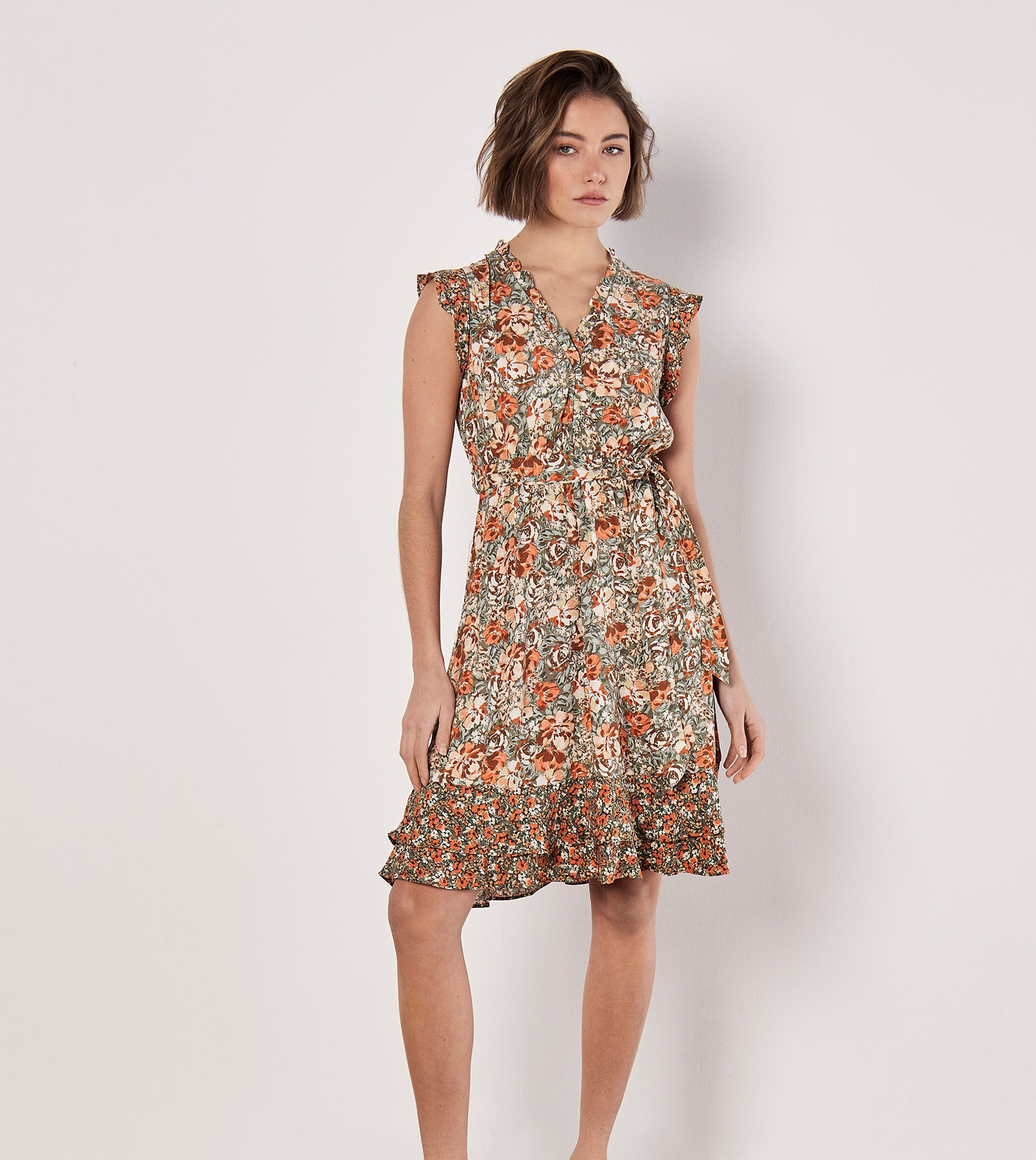 Apricot Minikleid "Geblümtes Minikleid" 2 tlg. mit Rüschen