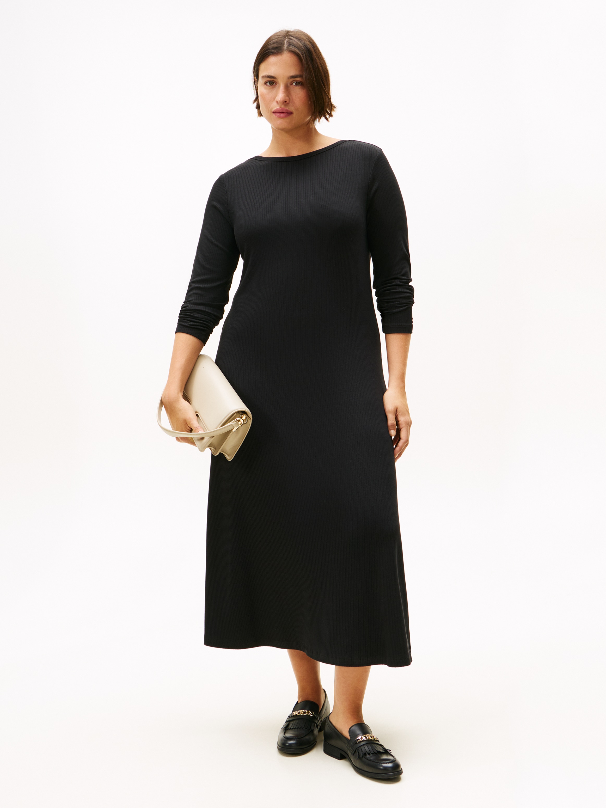 Tommy Hilfiger Curve A-Linien-Kleid »CRV 5X2 RIB FLARE MIDI DRESS LS«, in großen Größen, in gerippter Struktur und ausgestellter Form