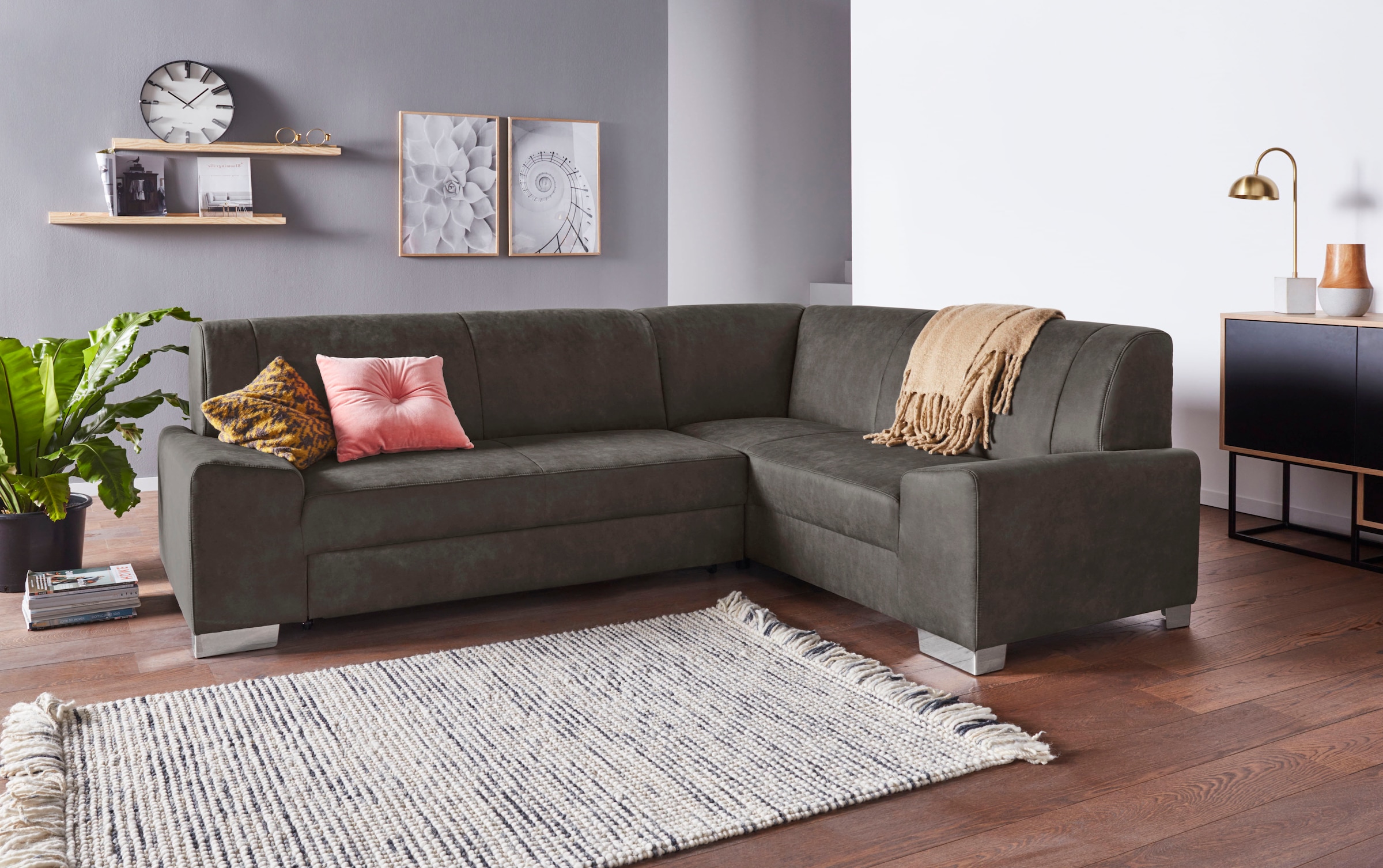 DOMO collection Ecksofa »Anzio in kubischer Formensprache, flache Armlehnen, L-Form«, Wahlweise mit Bettfunktion und Federkern für hohen Sitzkomfort