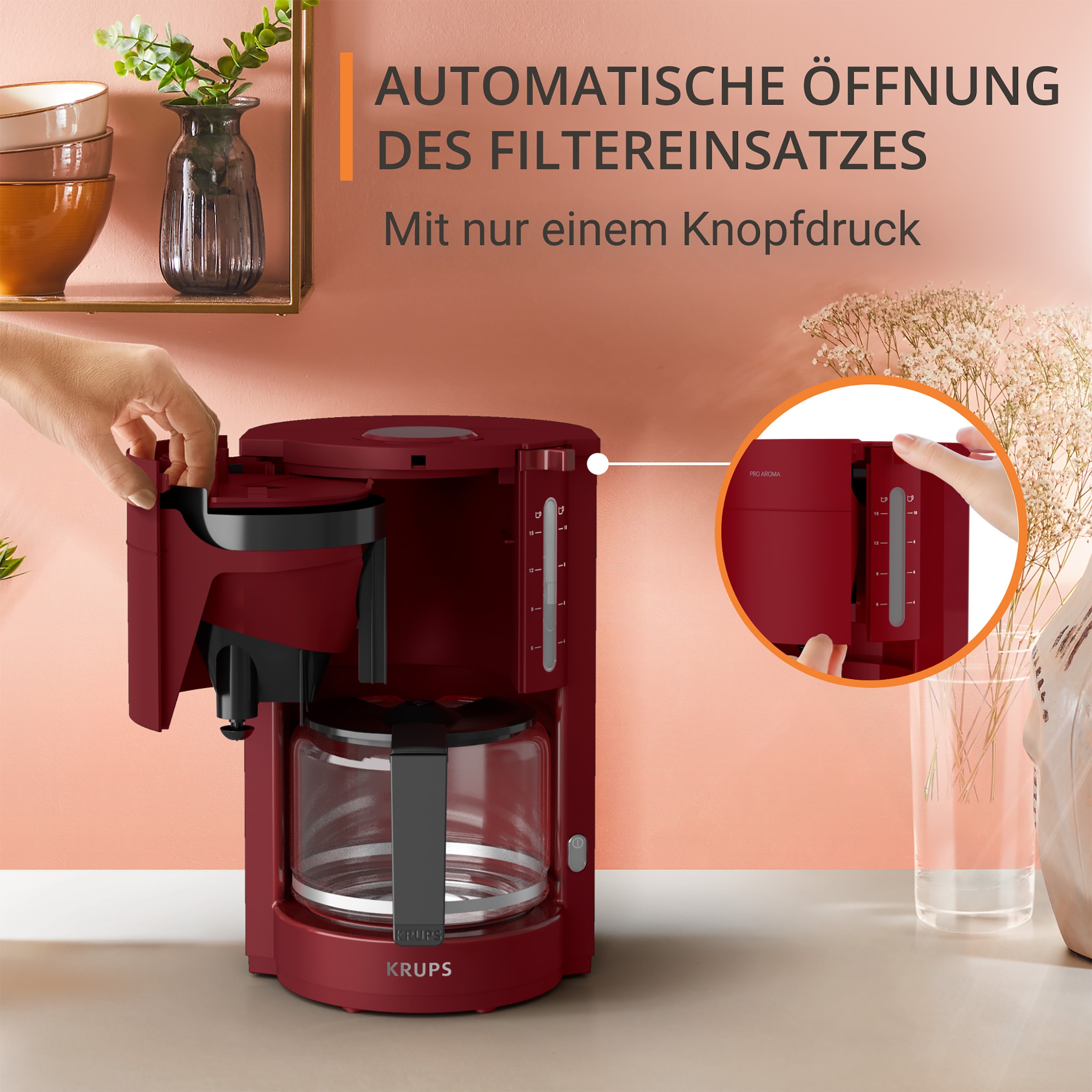 Krups Filterkaffeemaschine »F30905 Pro Aroma«, 1,25 l Kaffeekanne, Papierfilter-Permanentfilter, 1x4, Filterhalter Öffnungshilfe, 1,25 l, 30 Minuten Warmhaltefunktion