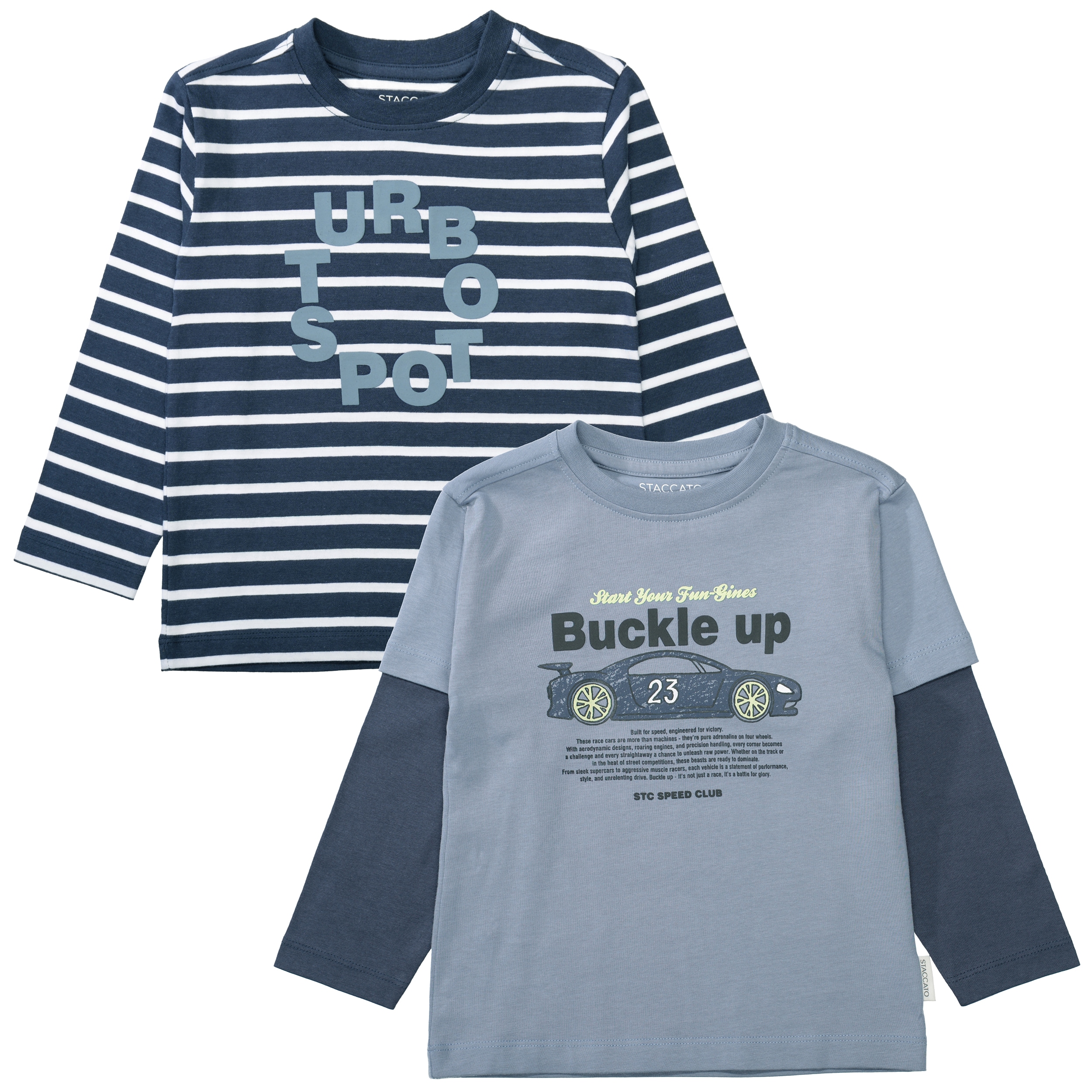 STACCATO Langarmshirt 2 tlg. 2er Pack, geringelt und mit Frontprint, für Boys