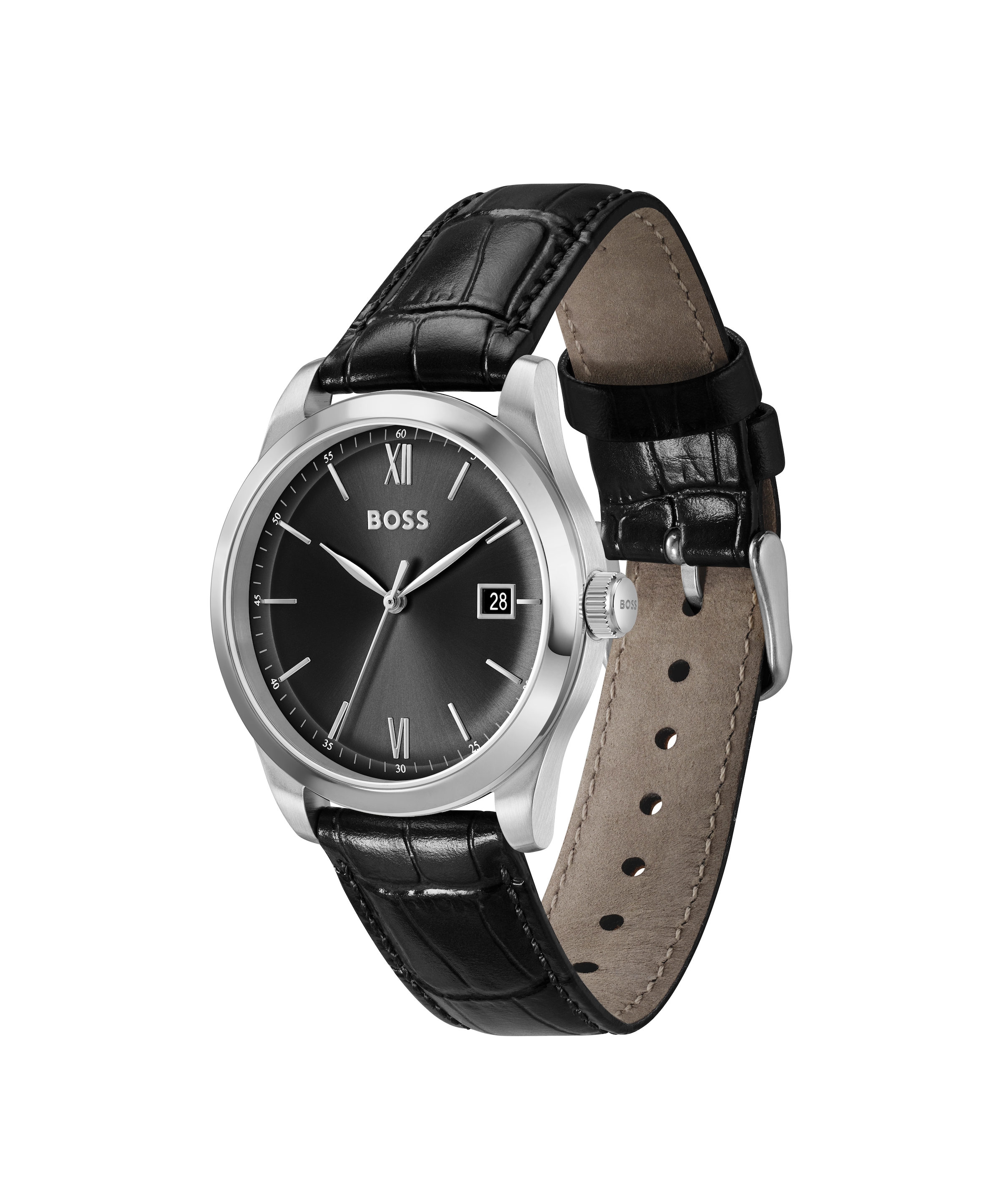 BOSS Quarzuhr »LANGFORD« Armbanduhr, Damenuhr, Herrenuhr, Lederarmband, analog, Tag