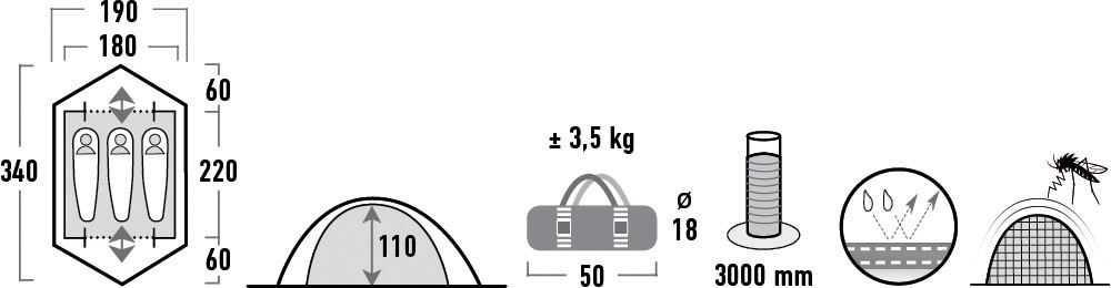 High Peak Kuppelzelt »Woodpecker 3«, 3 Personen, (Set, mit Transporttasche)