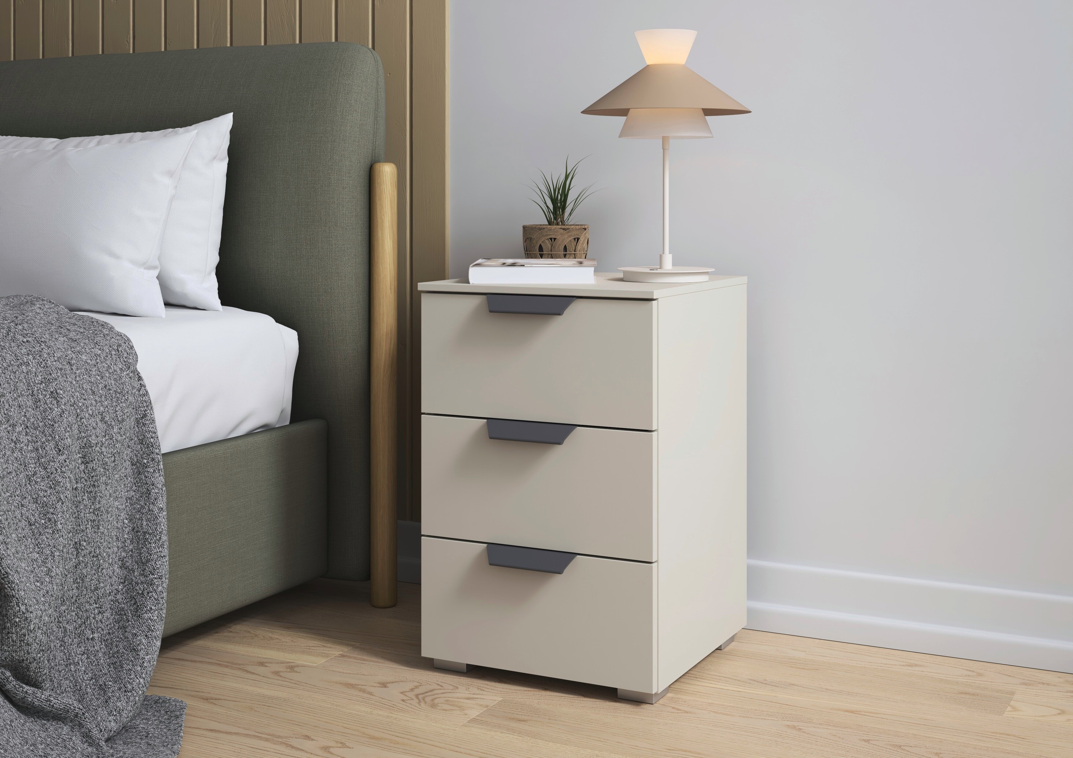 Thumbnail - rauch Nachtkommode "Nachttisch Nachtkonsole COSTA mit farblich passenden Metallgriffen" in 2 Griff-Farben, Breite 40 cm,...