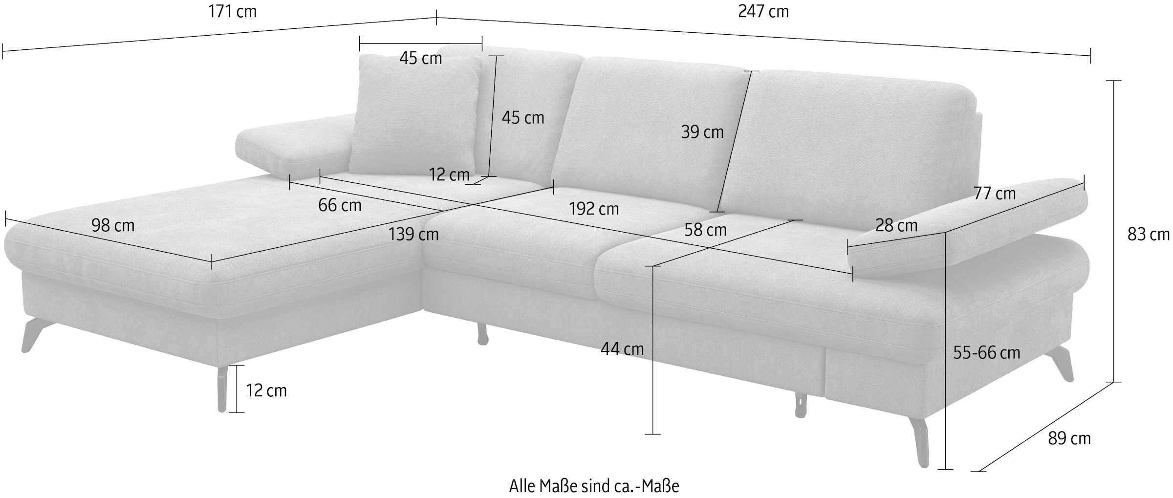 sit&more Ecksofa »Morris Jubi L-Form, inklusive XXL-Liegefläche, bzw. Schlaffunktion«, Bettfunktion, Armteilverstellung und 1 Zierkissen